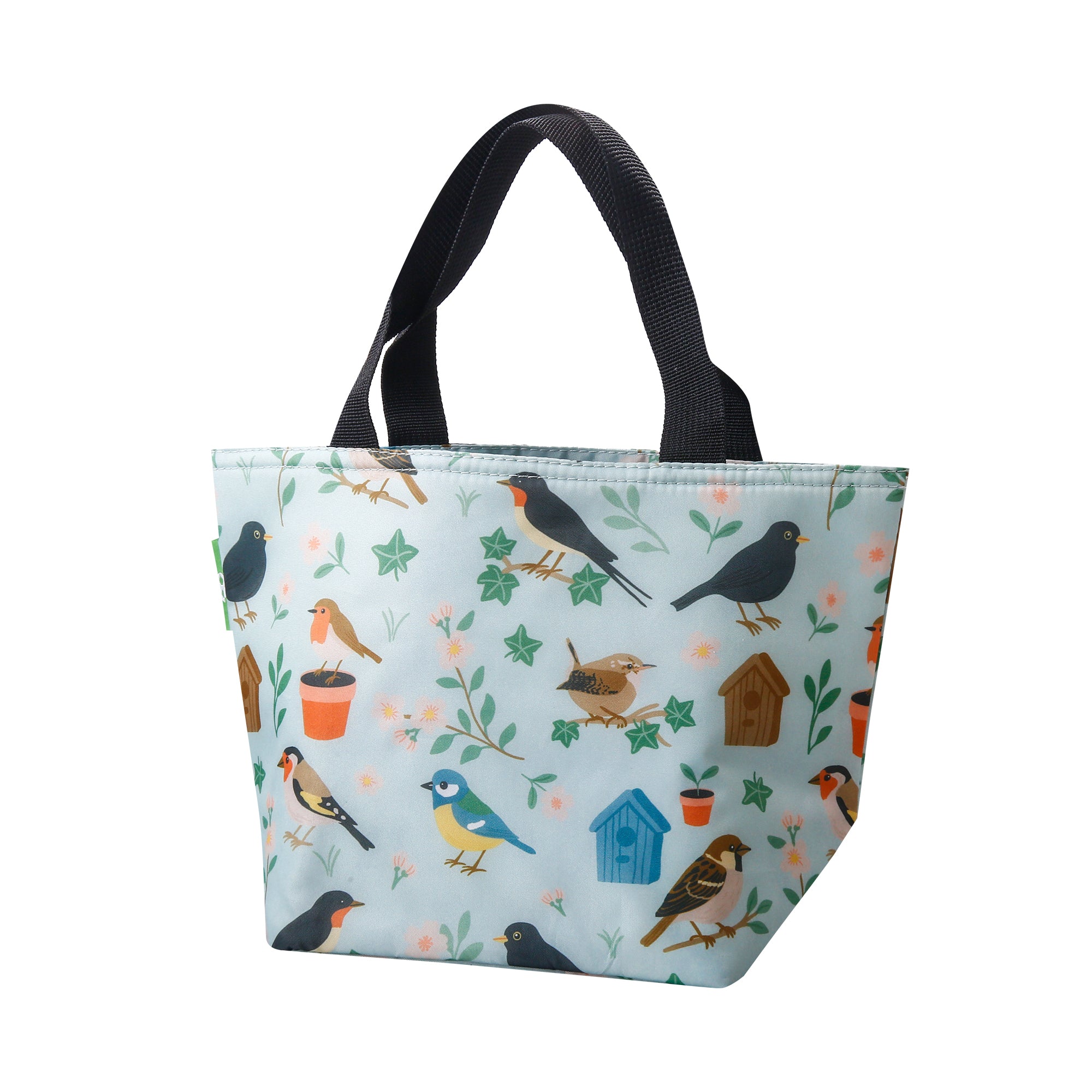 C108GN - Eco Chic Lightweight Foldable Lunch Bag Garden Birds Green (Pack of 2)