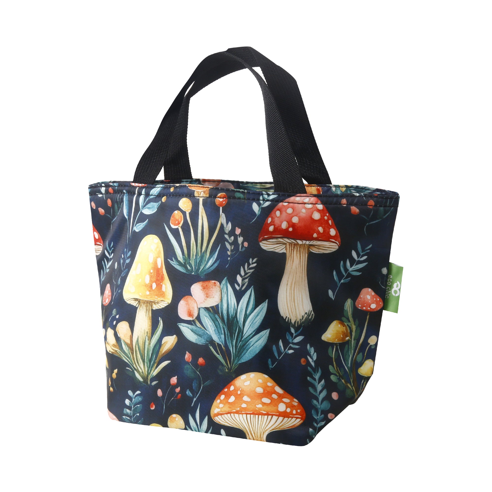 C110BK - Eco Chic Lightweight Foldable Lunch Bag Toadstool Black (Pack of 2)