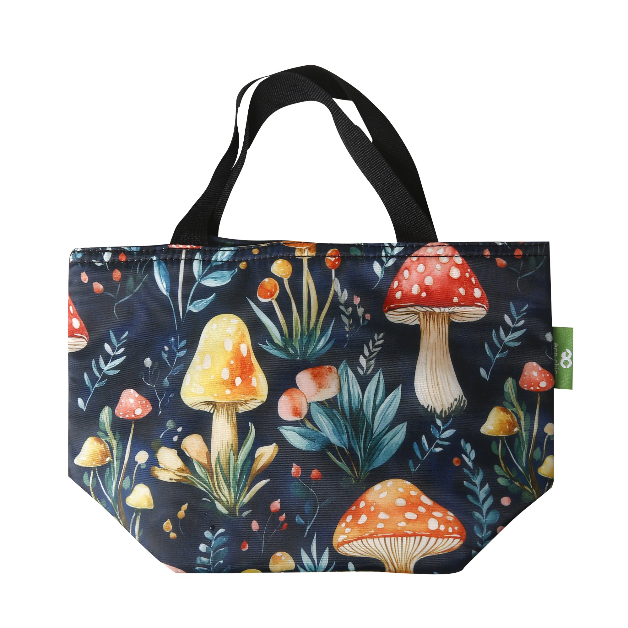 C110BK - Eco Chic Lightweight Foldable Lunch Bag Toadstool Black (Pack of 2)
