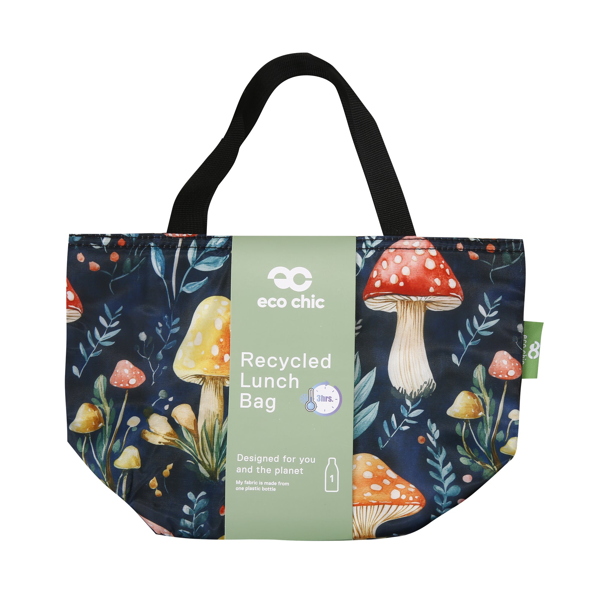 C110BK - Eco Chic Lightweight Foldable Lunch Bag Toadstool Black (Pack of 2)