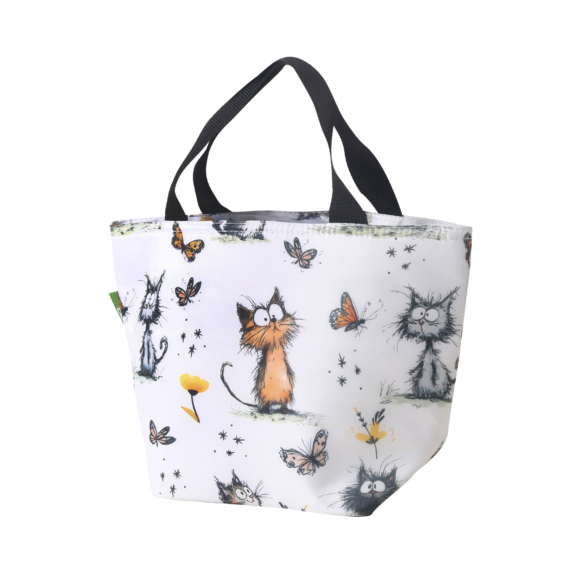 C111WT - Eco Chic Lightweight Foldable Lunch Bag Whimsy Cats White (Pack of 2)