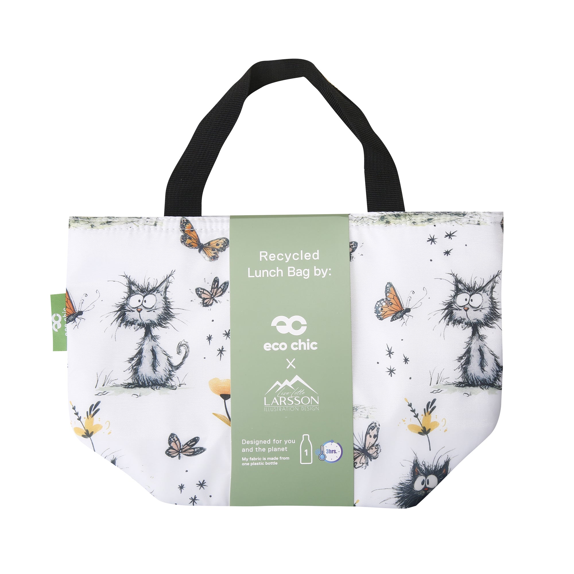 C111WT - Eco Chic Lightweight Foldable Lunch Bag Whimsy Cats White (Pack of 2)