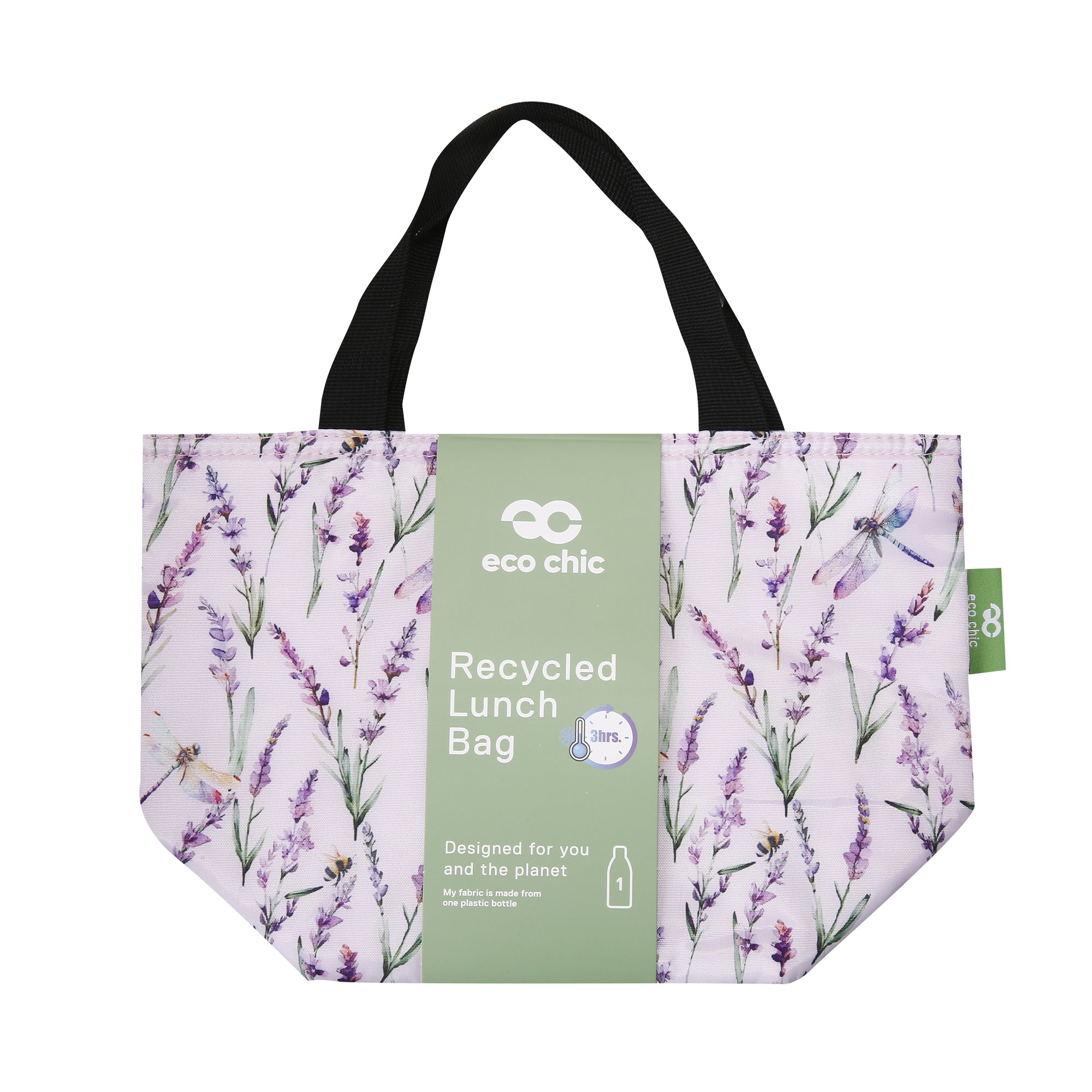 C113LC - Eco Chic Lightweight Foldable Lunch Bag Lavender with Dragonfly Lilac (Pack of 2)