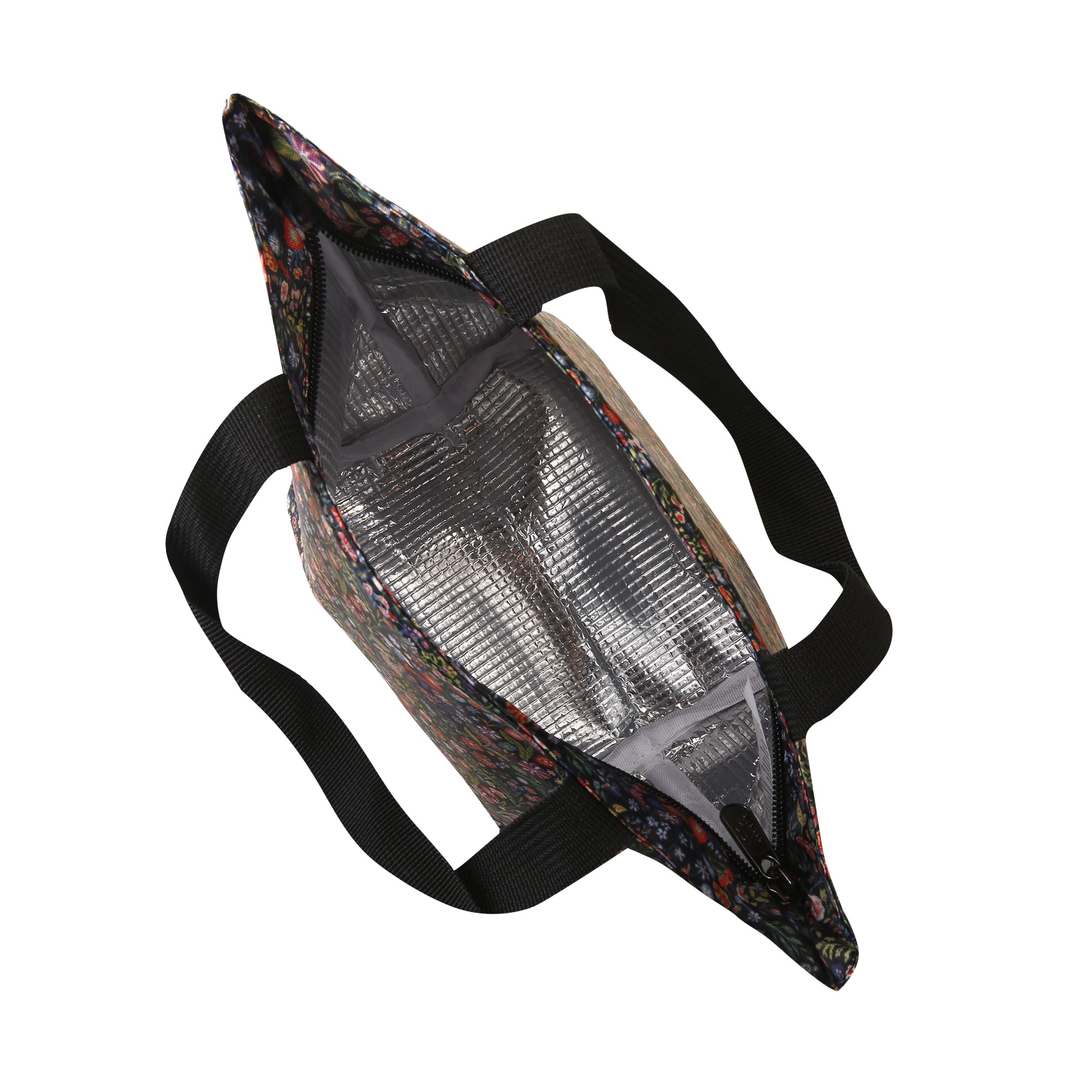 C115BK - Eco Chic Lightweight Foldable Lunch Bag Ditsy Black (Pack of 2)