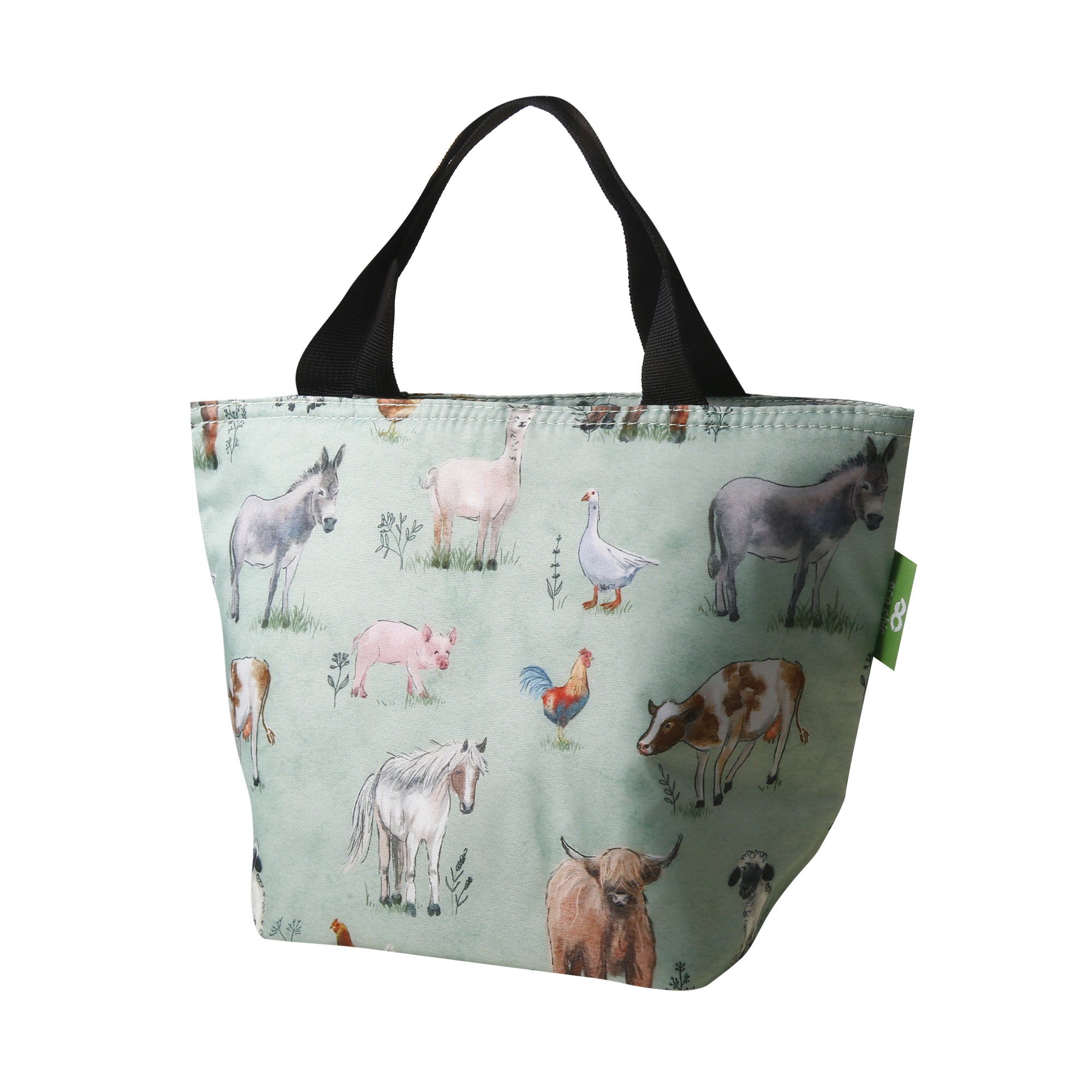 C117SG - Eco Chic Lightweight Foldable Lunch Bag Cottage Animals Sage (Pack of 2)