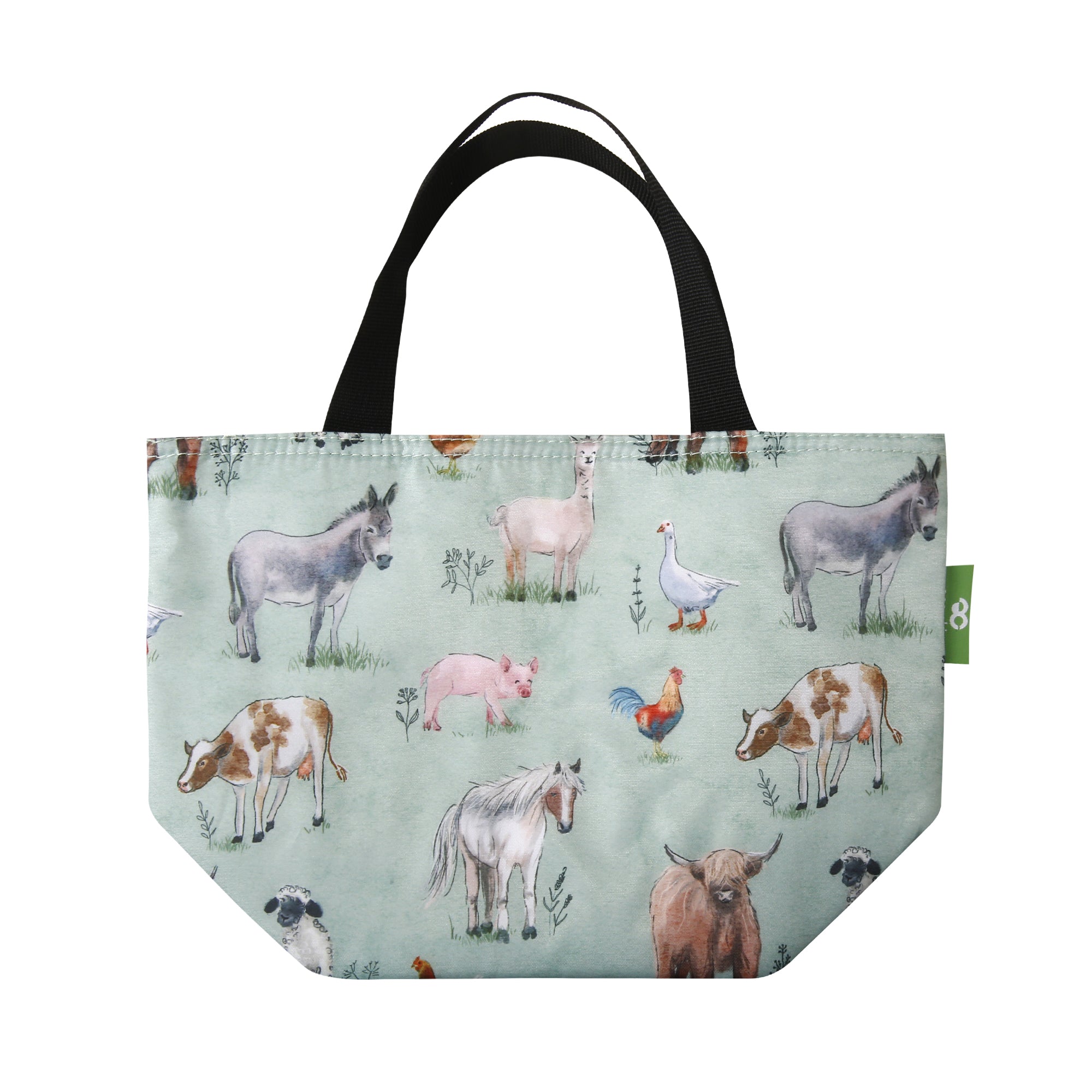 C117SG - Eco Chic Lightweight Foldable Lunch Bag Cottage Animals Sage (Pack of 2)