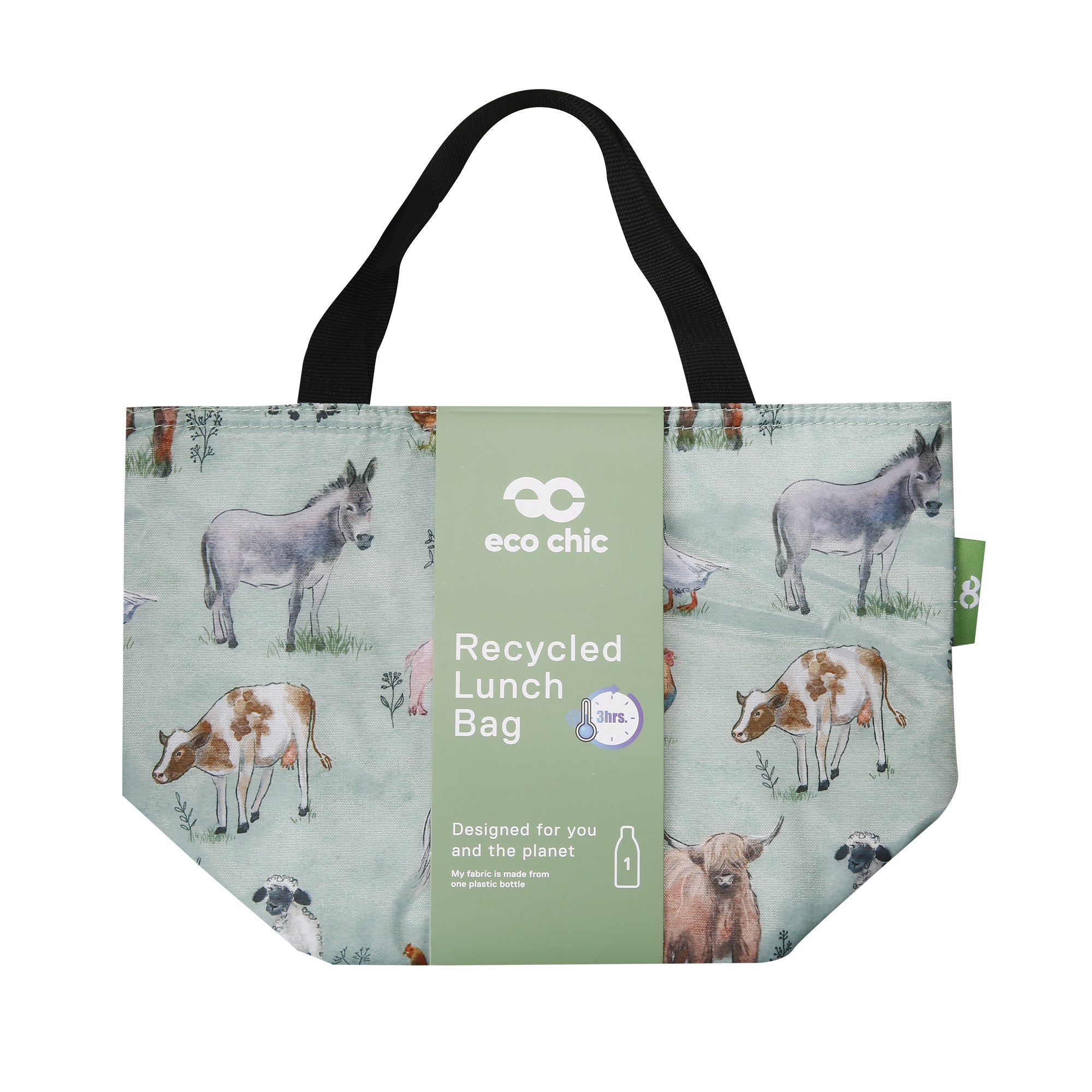 C117SG - Eco Chic Lightweight Foldable Lunch Bag Cottage Animals Sage (Pack of 2)