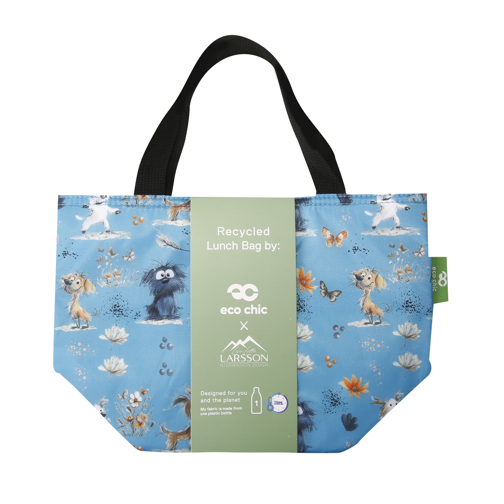 C118BU - Eco Chic Lightweight Foldable Lunch Bag Whimsy Dogs Blue (Pack of 2)