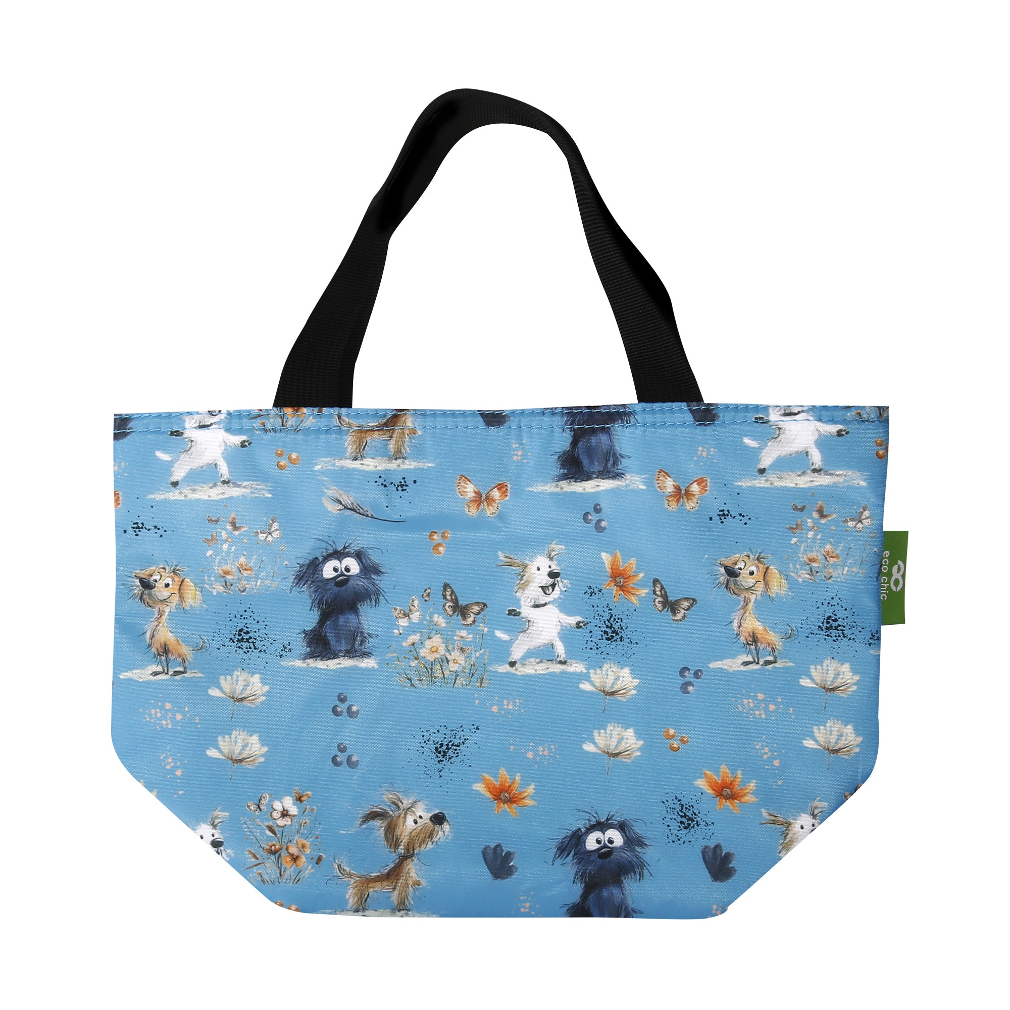 C118BU - Eco Chic Lightweight Foldable Lunch Bag Whimsy Dogs Blue (Pack of 2)