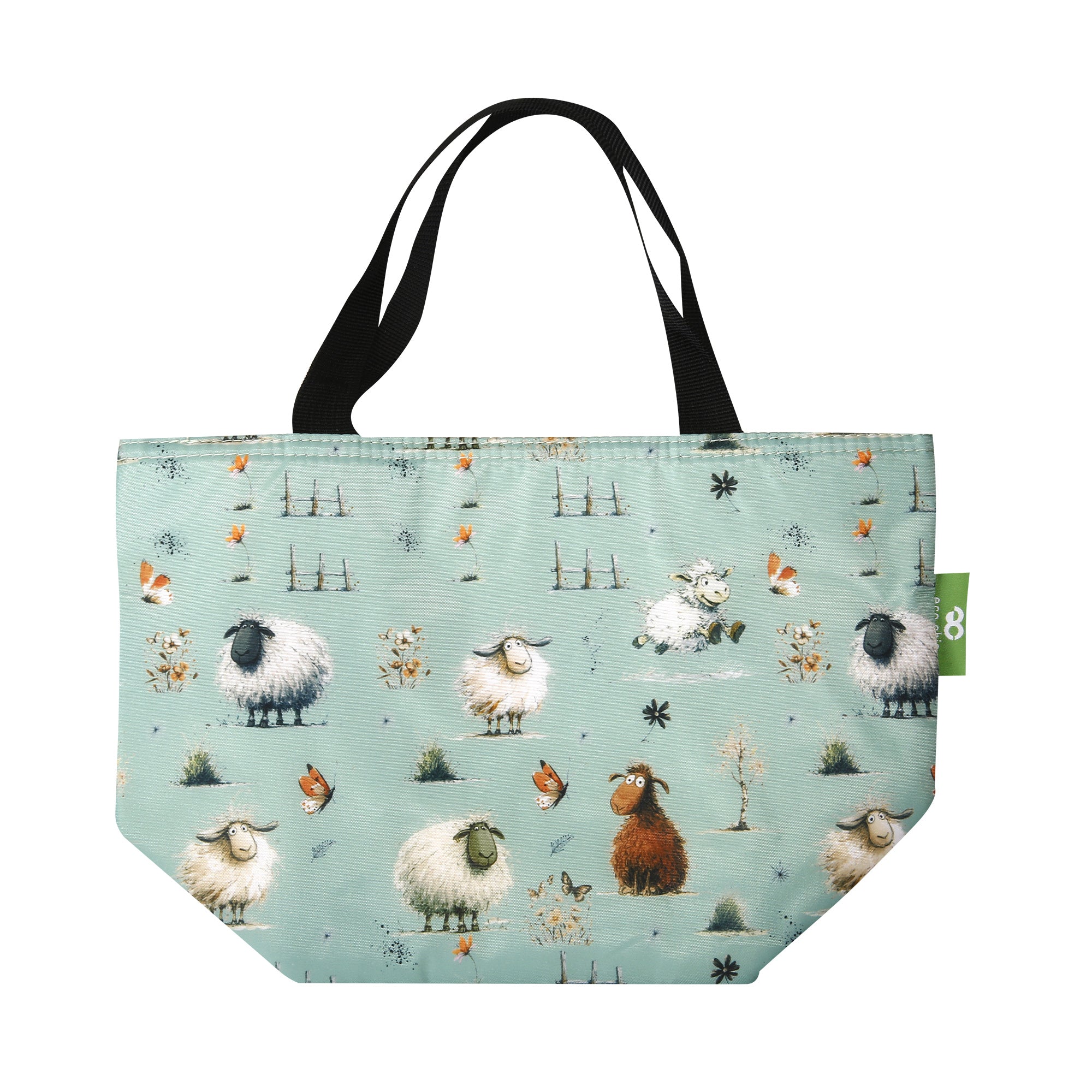 C119GN - Eco Chic Lightweight Foldable Lunch Bag Whimsy Sheep Green (Pack of 2)
