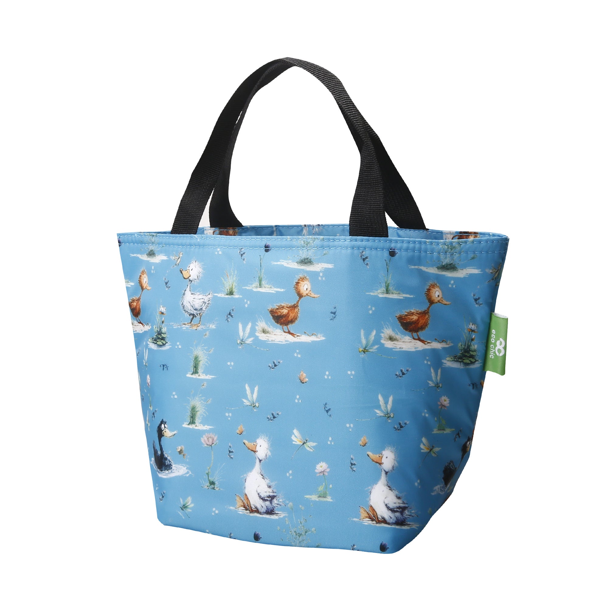 C120BU - Eco Chic Lightweight Foldable Lunch Bag Whimsy Ducks Blue (Pack of 2)