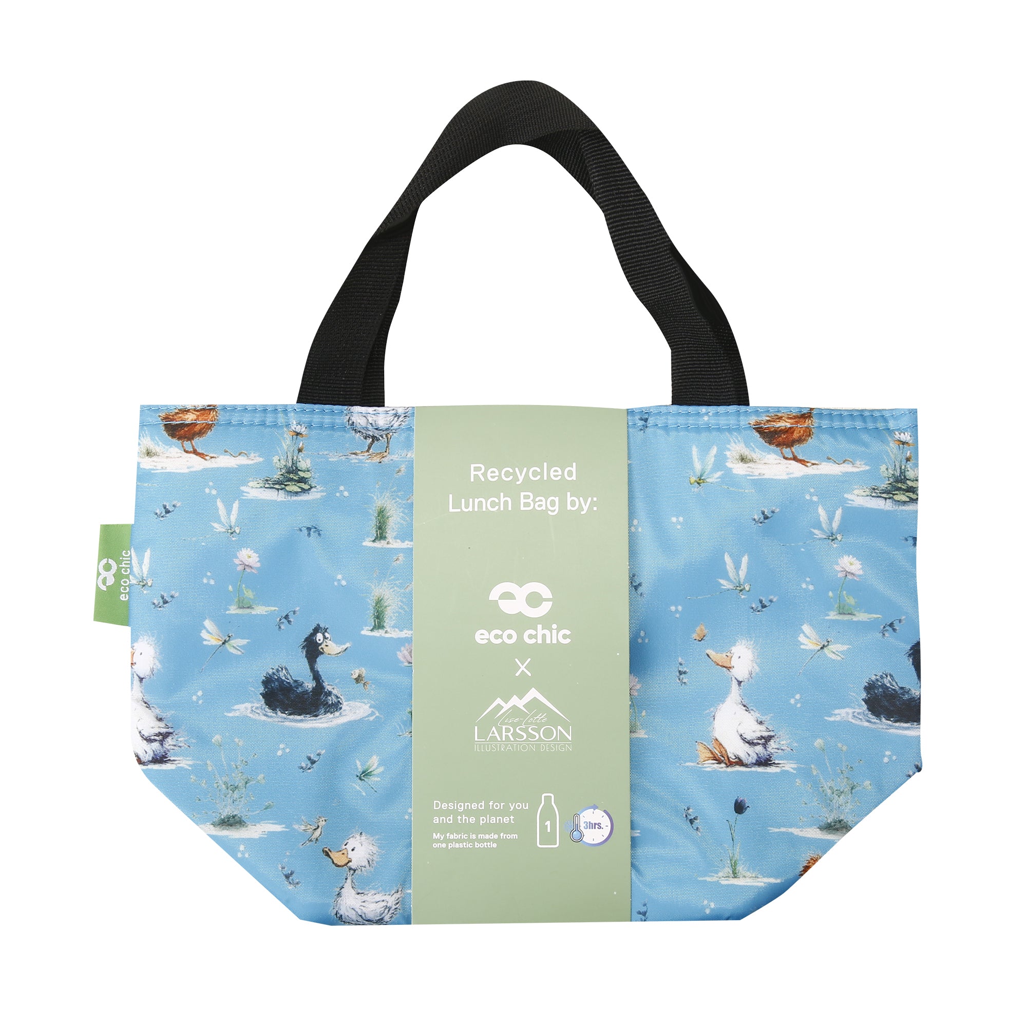 C120BU - Eco Chic Lightweight Foldable Lunch Bag Whimsy Ducks Blue (Pack of 2)