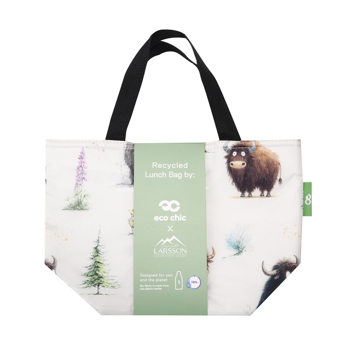 C121BG - Eco Chic Lightweight Foldable Lunch Bag Whimsy Buffalo Beige (Pack of 2)