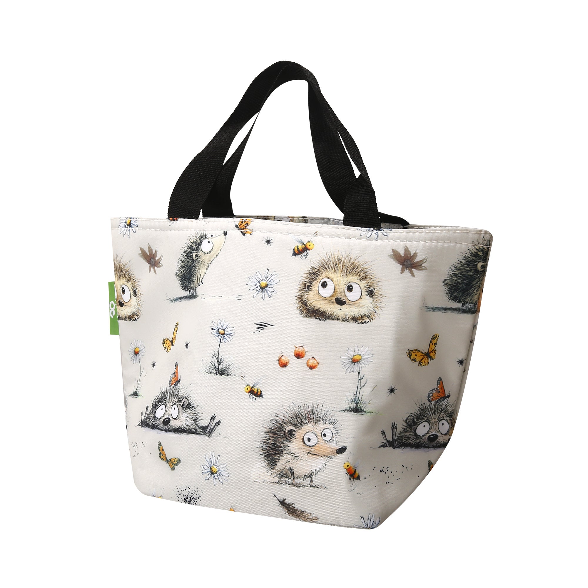 C122BG - Eco Chic Lightweight Foldable Lunch Bag Whimsy Hedgehogs Beige (Pack of 2)