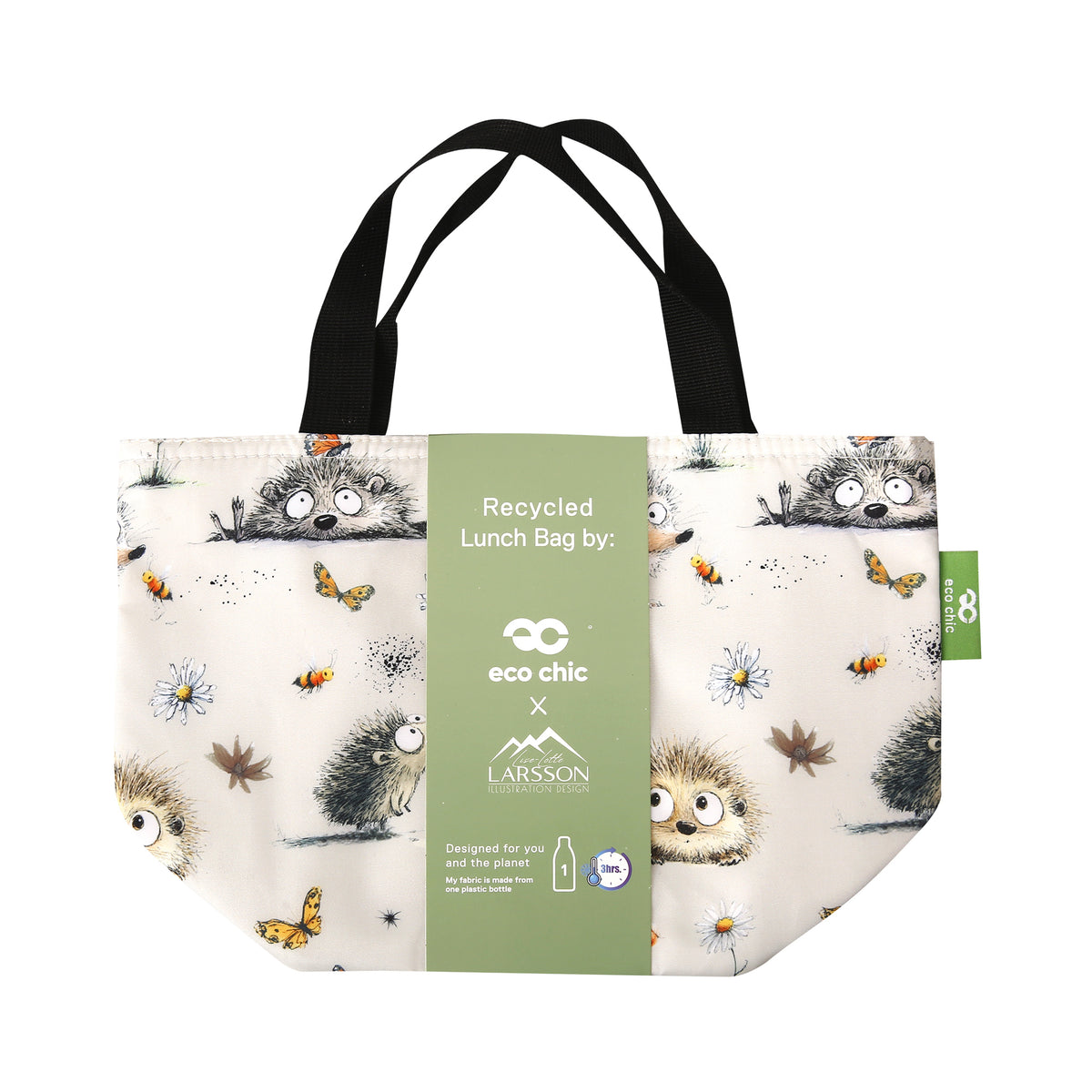 C122BG - Eco Chic Lightweight Foldable Lunch Bag Whimsy Hedgehogs Beige (Pack of 2)