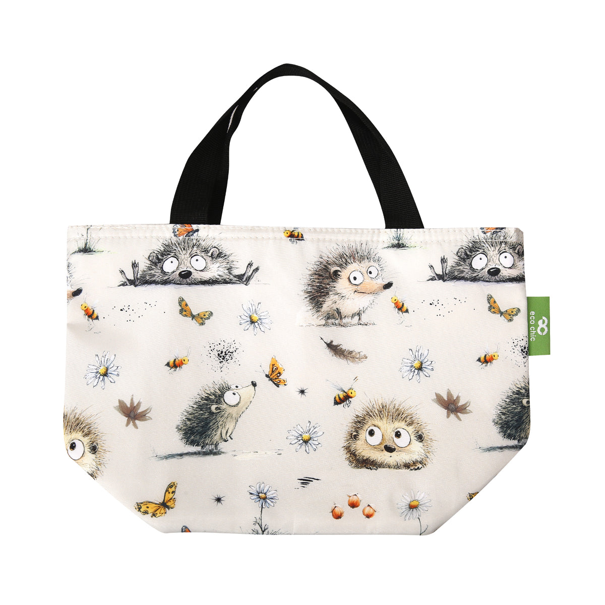 C122BG - Eco Chic Lightweight Foldable Lunch Bag Whimsy Hedgehogs Beige (Pack of 2)