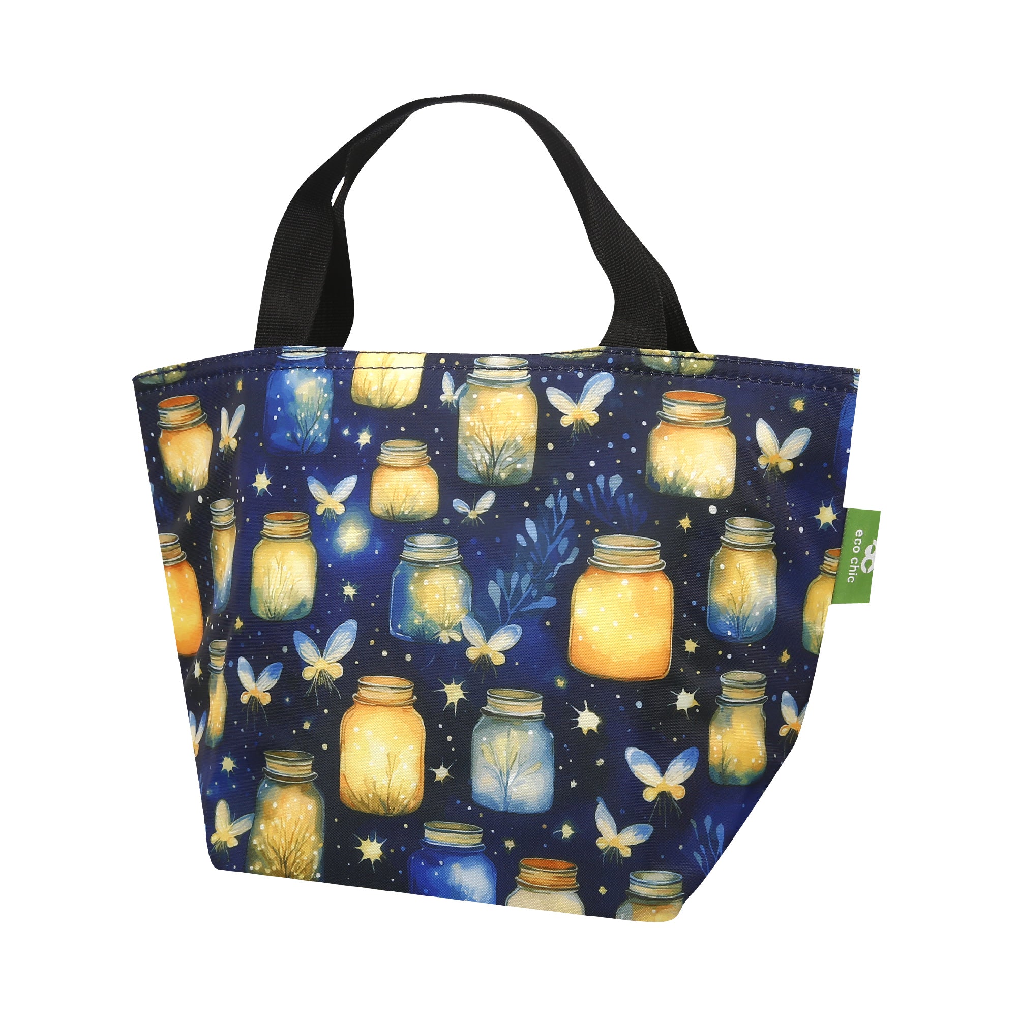C125BU - Eco Chic Lightweight Foldable Lunch Bag Jars and Fireflies Blue (Pack of 2)
