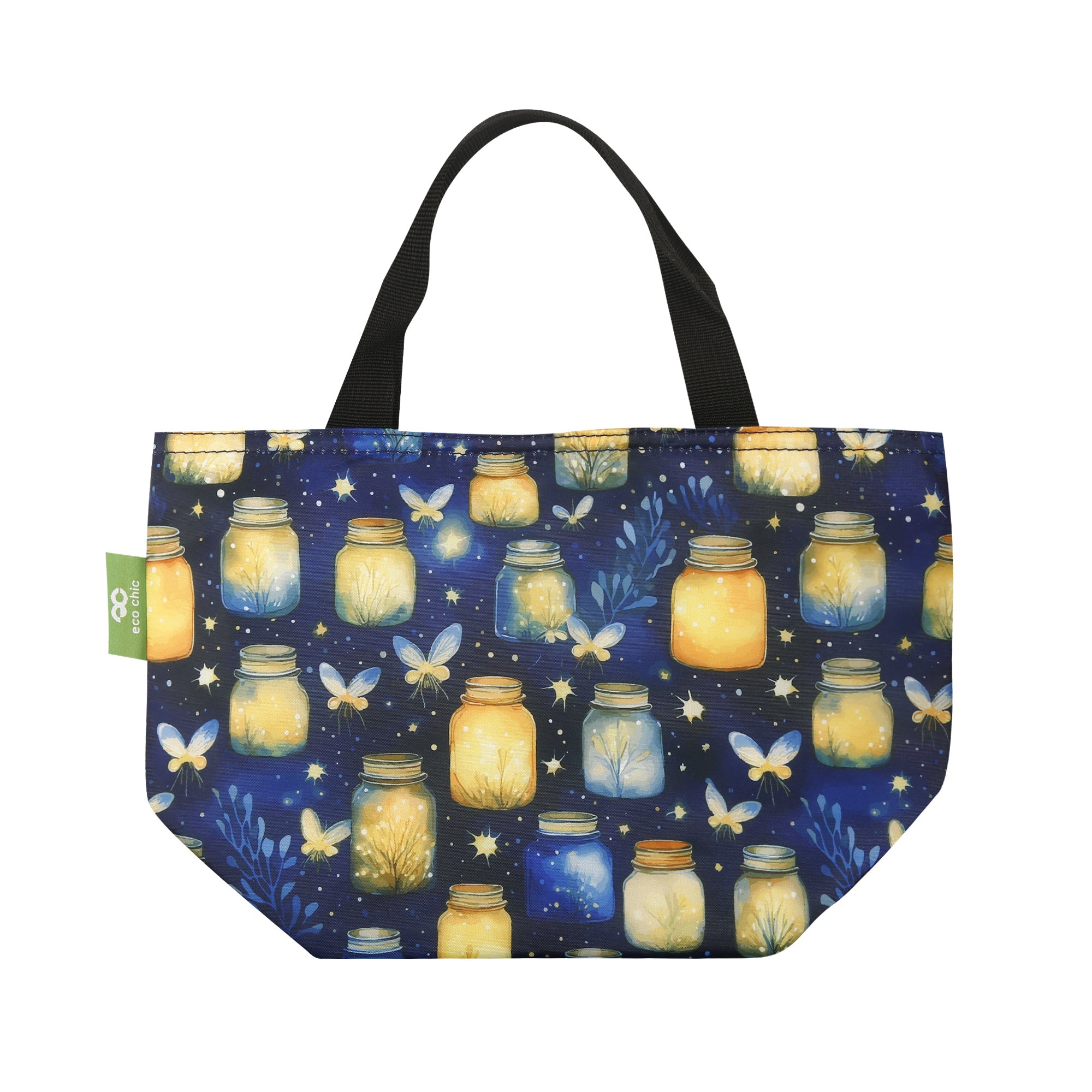 C125BU - Eco Chic Lightweight Foldable Lunch Bag Jars and Fireflies Blue (Pack of 2)
