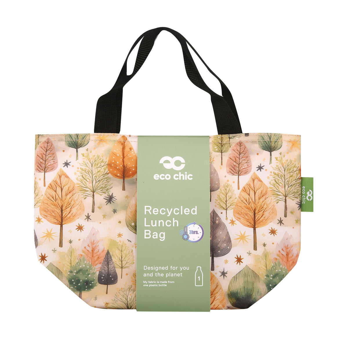 C126BG - Eco Chic Lightweight Foldable Lunch Bag Rhythm of Trees Beige (Pack of 2)
