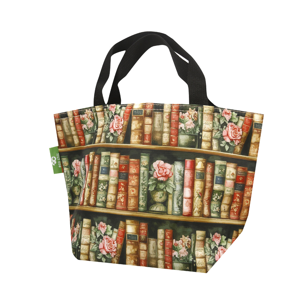 C127ME - Eco Chic Lightweight Foldable Lunch Bag Books and Roses Multiple (Pack of 2)
