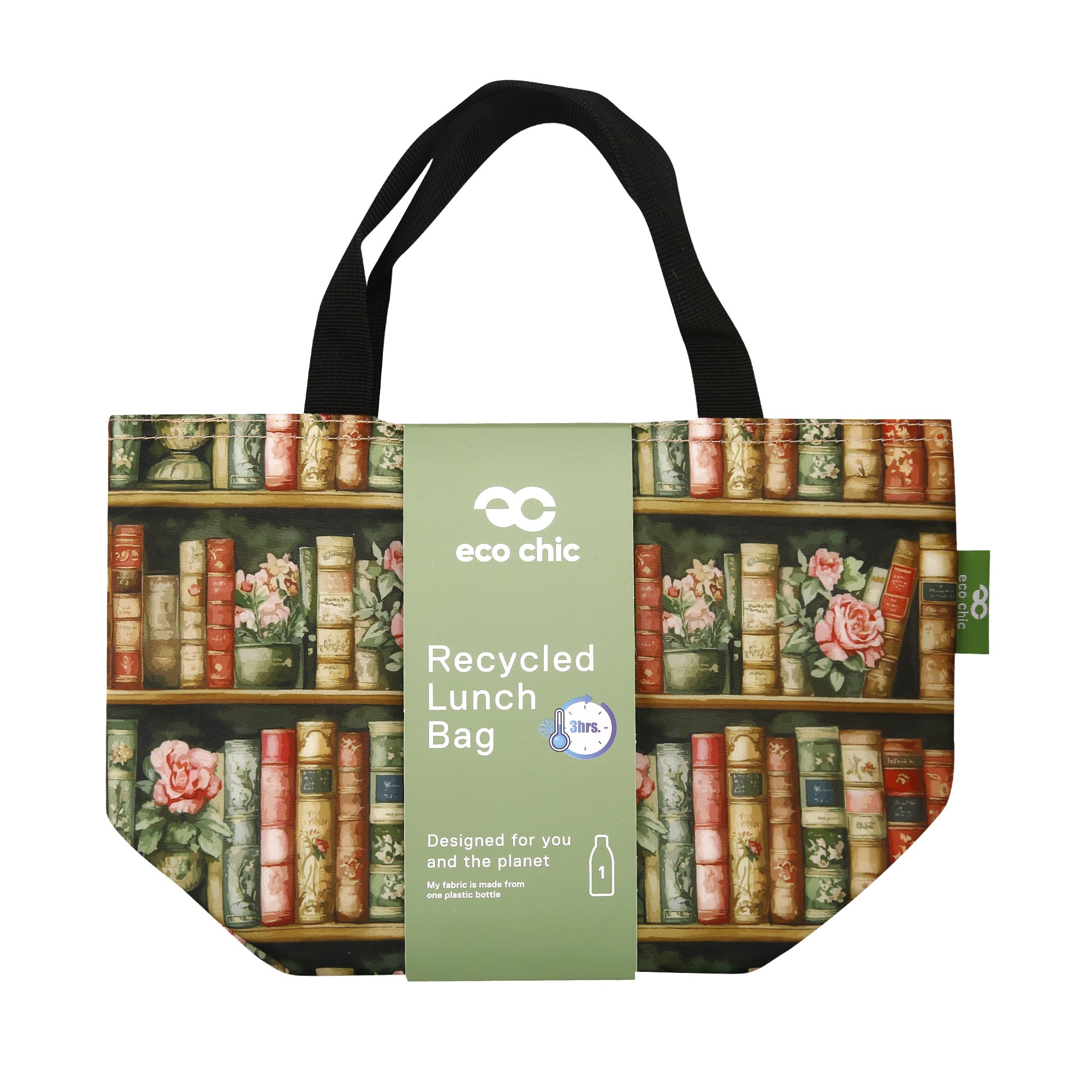 C127ME - Eco Chic Lightweight Foldable Lunch Bag Books and Roses Multiple (Pack of 2)