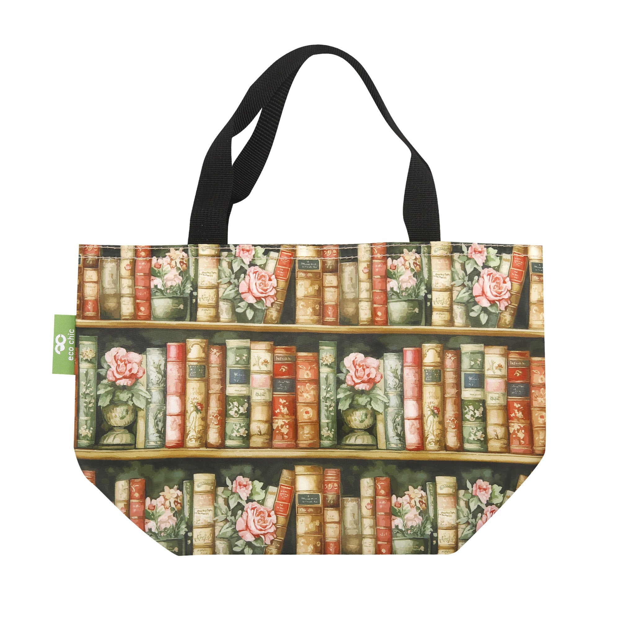 C127ME - Eco Chic Lightweight Foldable Lunch Bag Books and Roses Multiple (Pack of 2)