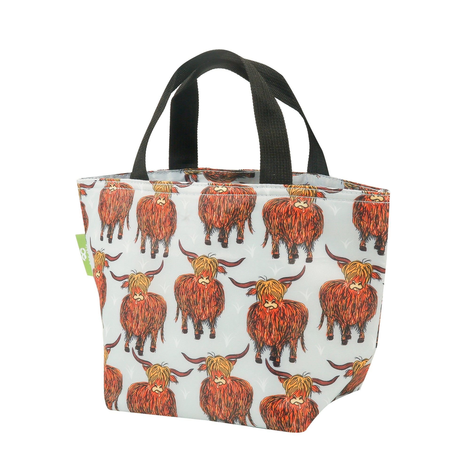 C25GY - Eco Chic Lightweight Foldable Lunch Bag Highland Cow Grey (Pack of 2)