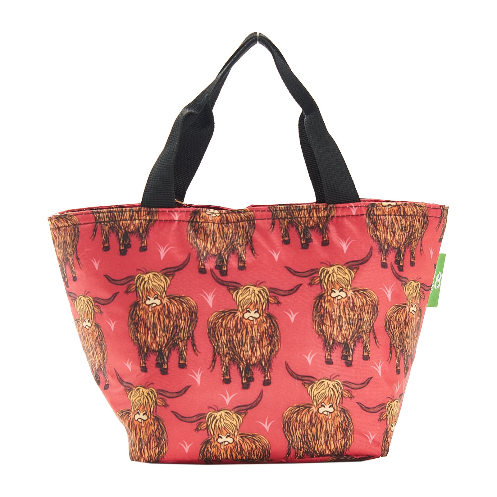 C25RD - Eco Chic Lightweight Foldable Lunch Bag Highland Cow Red (Pack of 2)