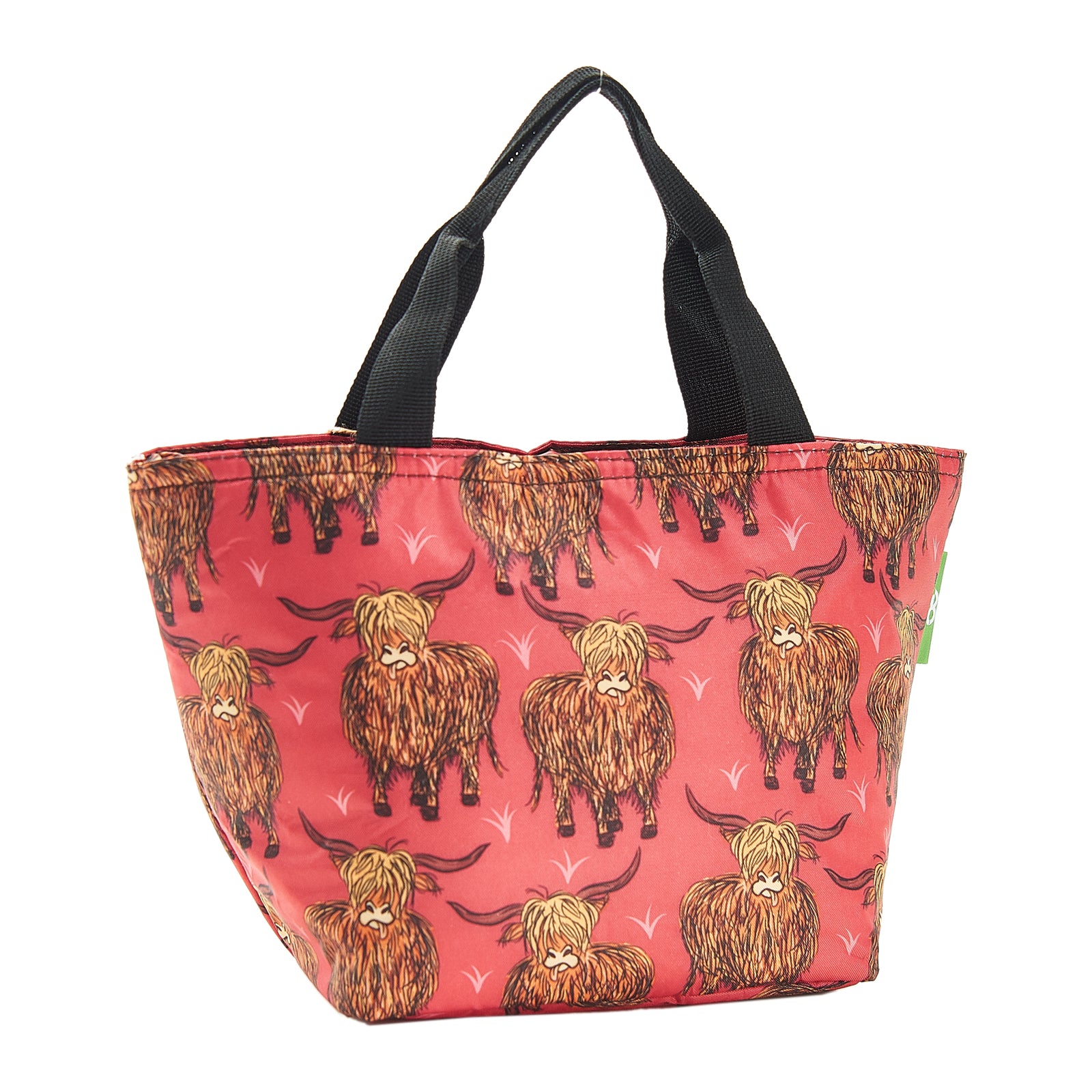 C25RD - Eco Chic Lightweight Foldable Lunch Bag Highland Cow Red (Pack of 2)
