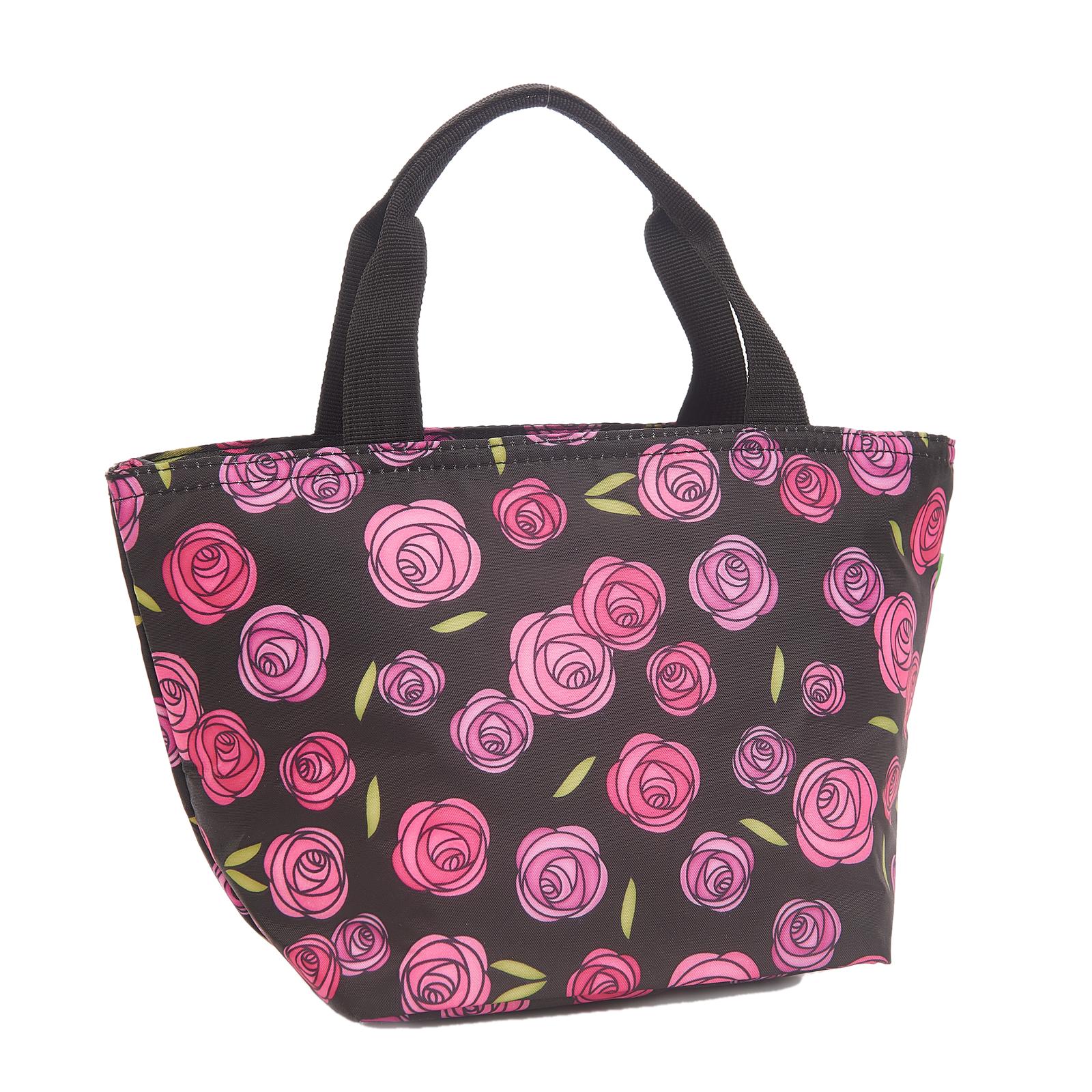 C31BK - Eco Chic Lightweight Foldable Lunch Bag Mackintosh Rose Black (Pack of 2)