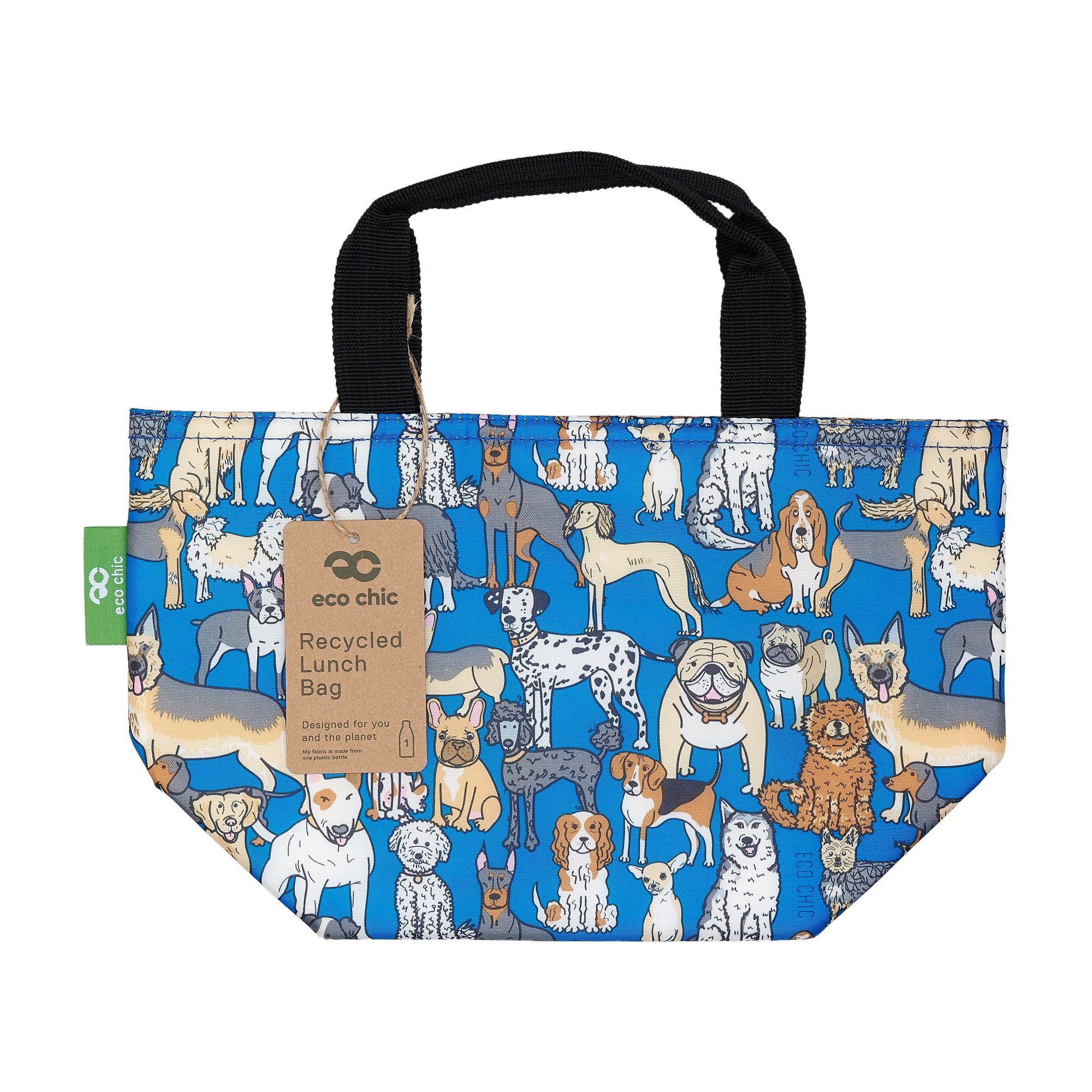 C33BU - Eco Chic Lightweight Foldable Lunch Bag Dogs Blue (Pack of 2)