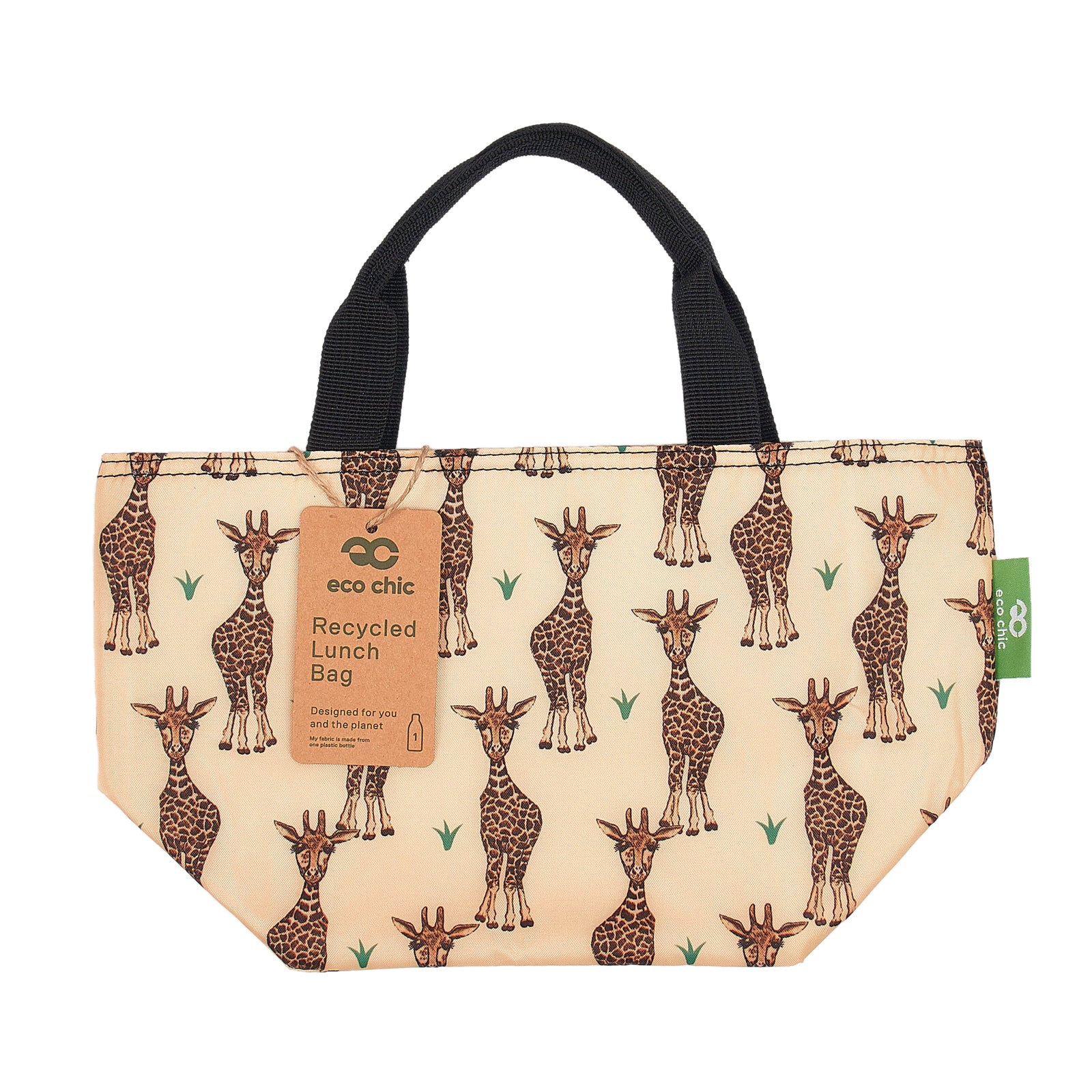 C53BG - Eco Chic Lightweight Foldable Lunch Bag Giraffes Beige (Pack of 2)