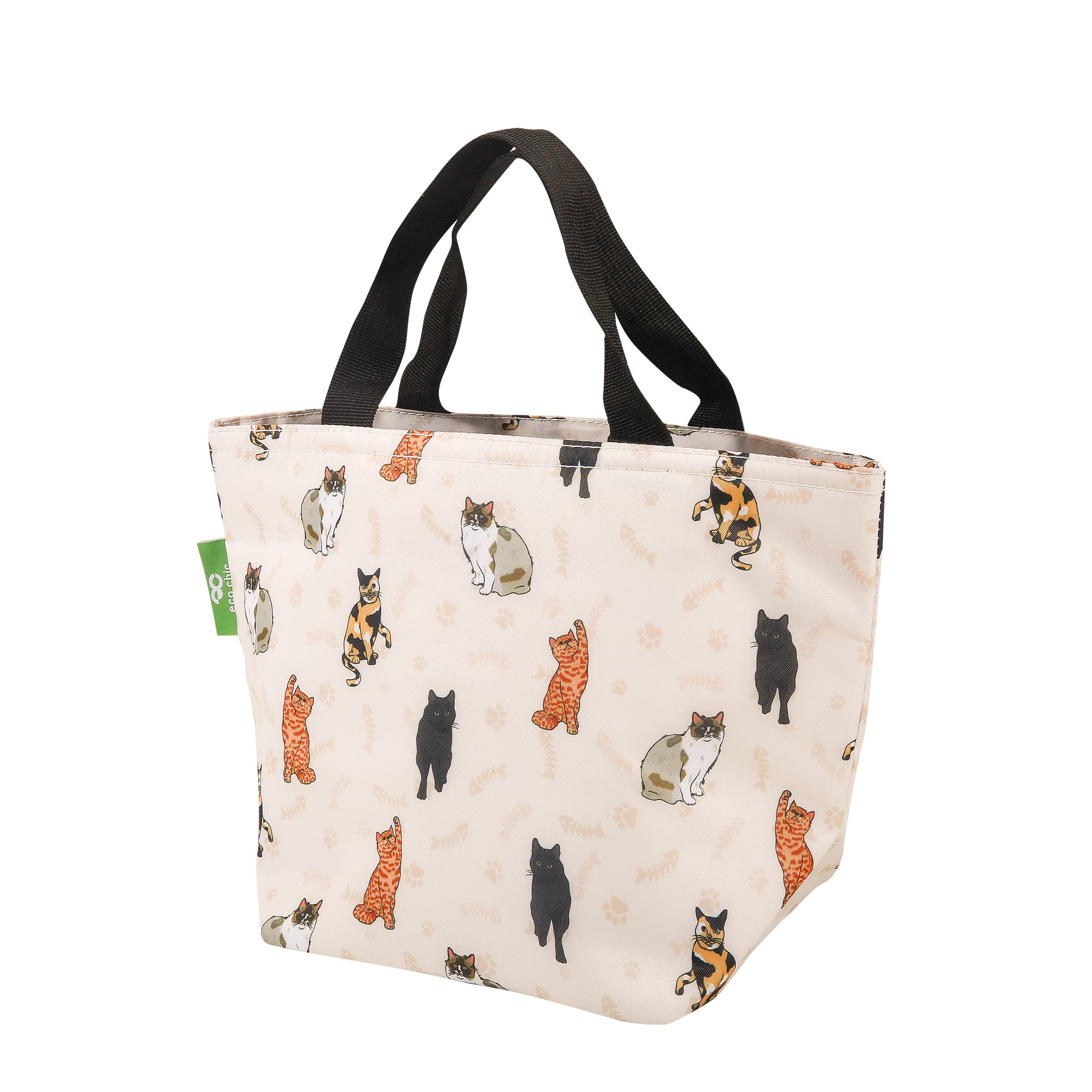 C87BG - Eco Chic Lightweight Foldable Lunch Bag Beloved Cats Beige (Pack of 2)