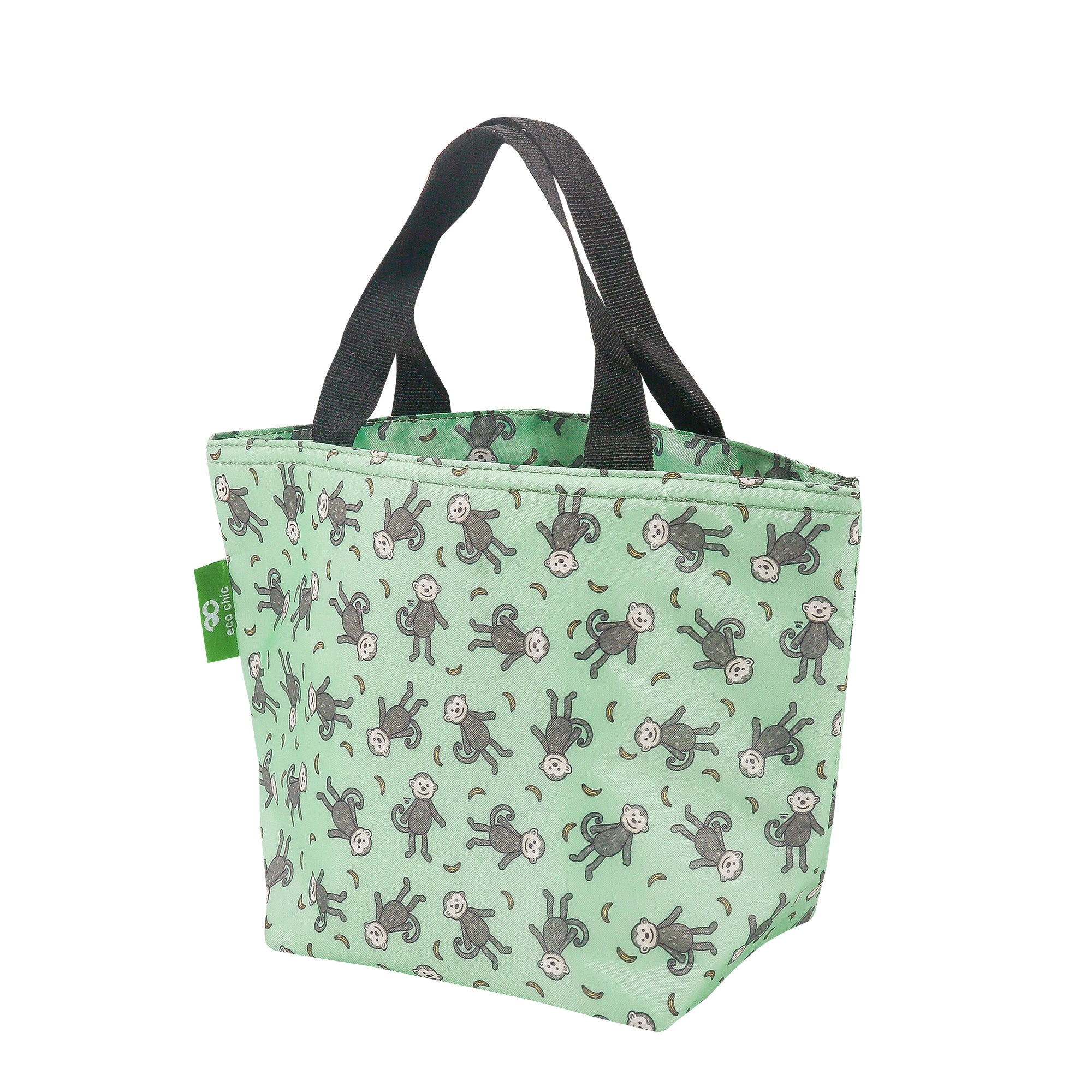 C90GN - Eco Chic Lightweight Foldable Lunch Bag Monkeys Green (Pack of 2)