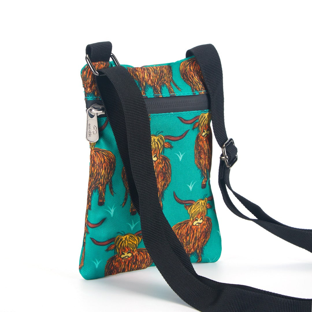 FA1-26 - Sac bandoulière pour téléphone en toile recyclée Eco Chic - Vache des Highlands