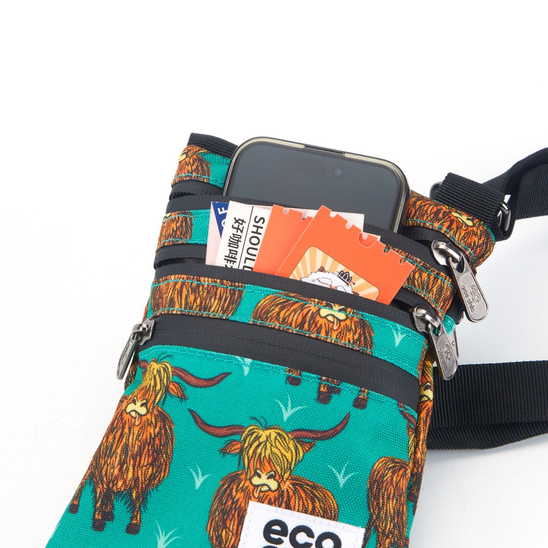 FA1-26 - Sac bandoulière pour téléphone en toile recyclée Eco Chic - Vache des Highlands