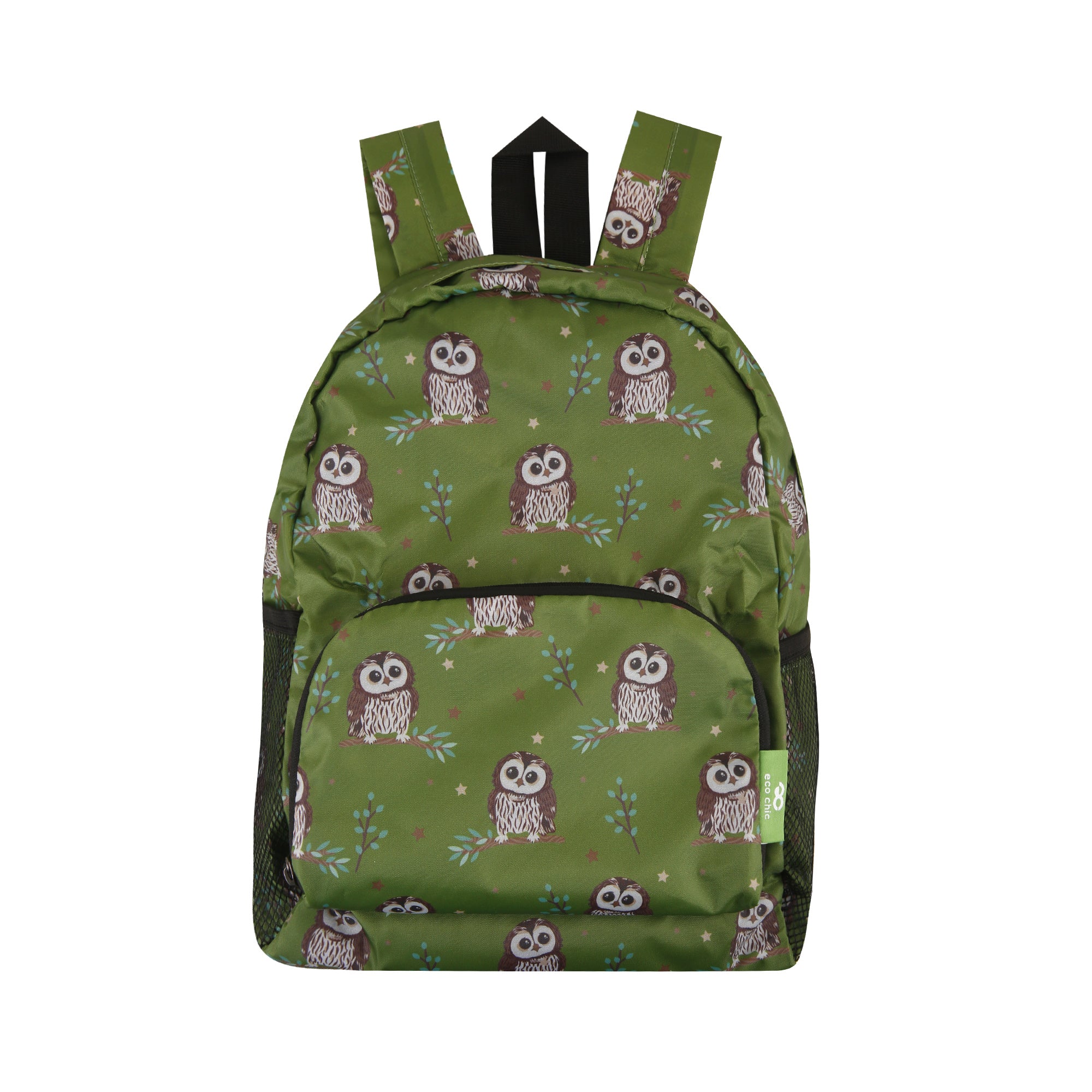G105GN - Eco Chic Lightweight Foldable Mini Backpack Tawny Owl Green (Pack of 2)