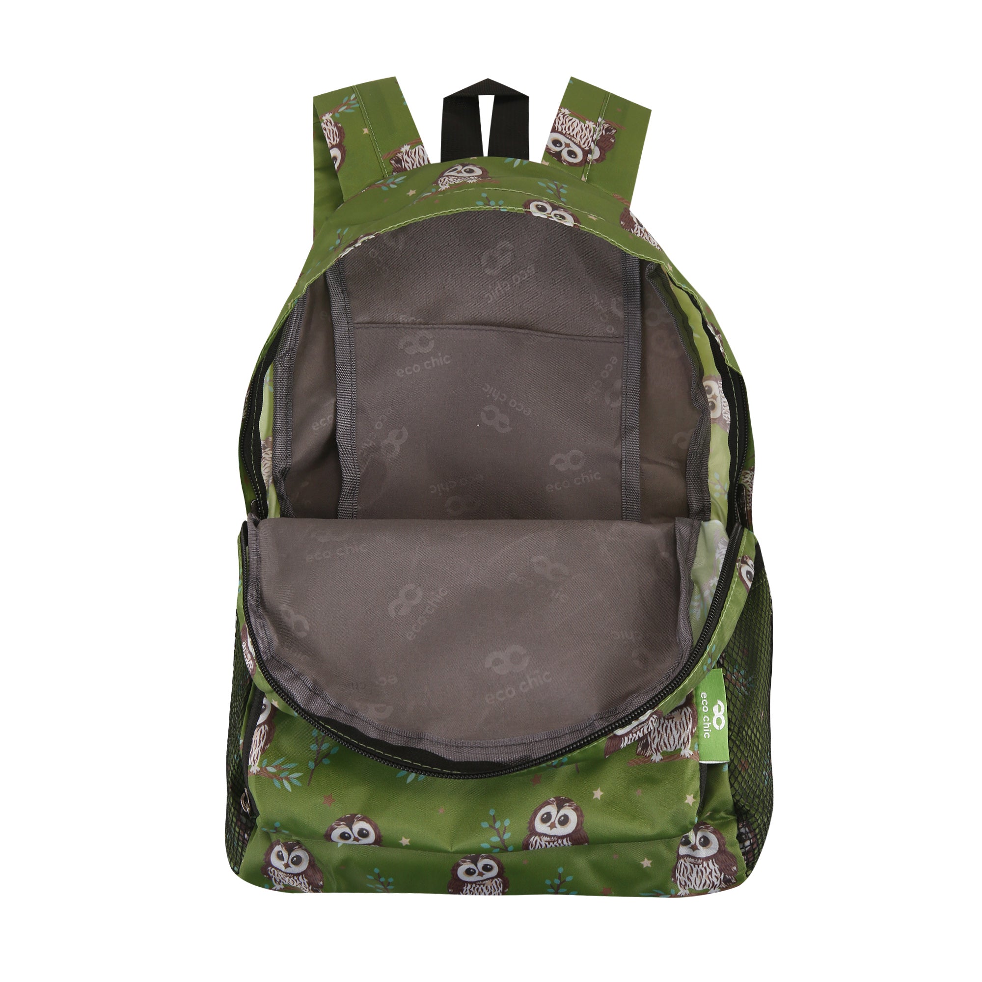 G105GN - Eco Chic Lightweight Foldable Mini Backpack Tawny Owl Green (Pack of 2)