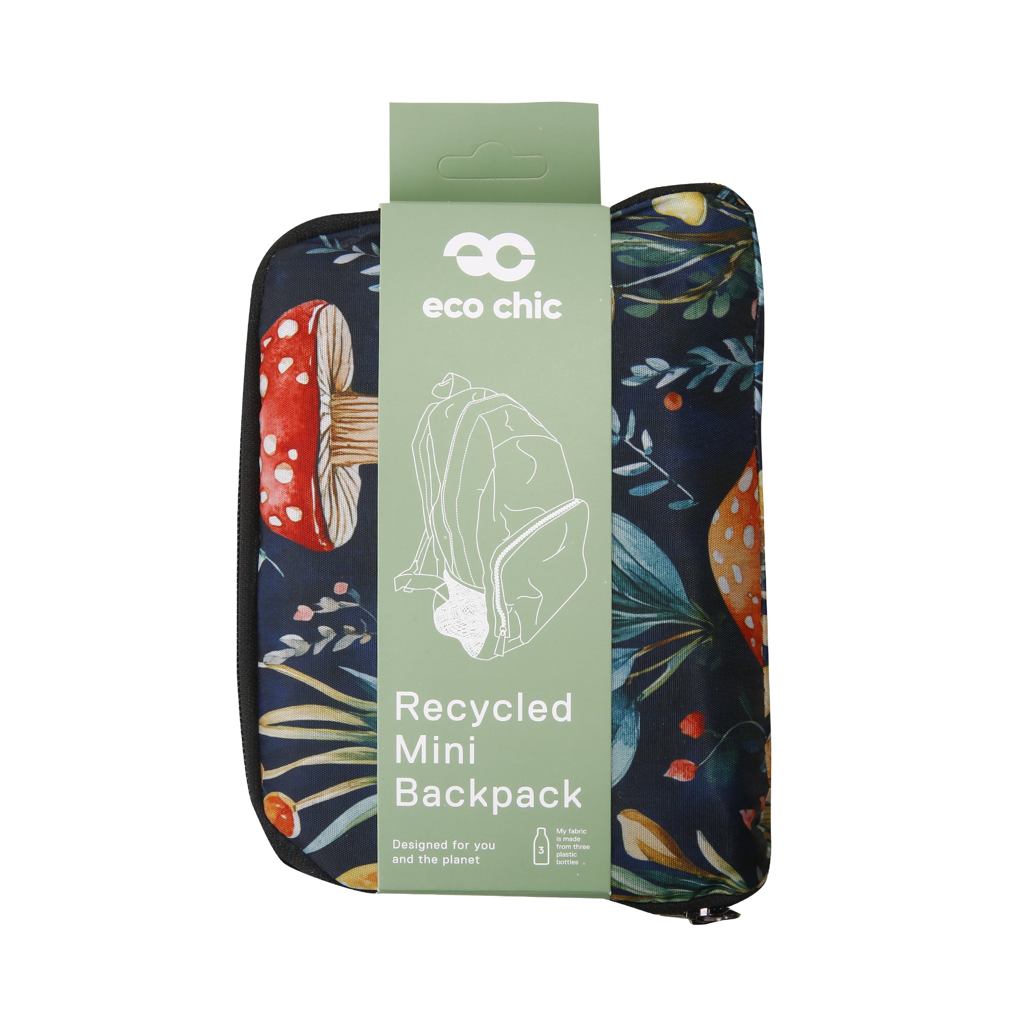 G110BK - Eco Chic Lightweight Foldable Mini Backpack Toadstool Black (Pack of 2)