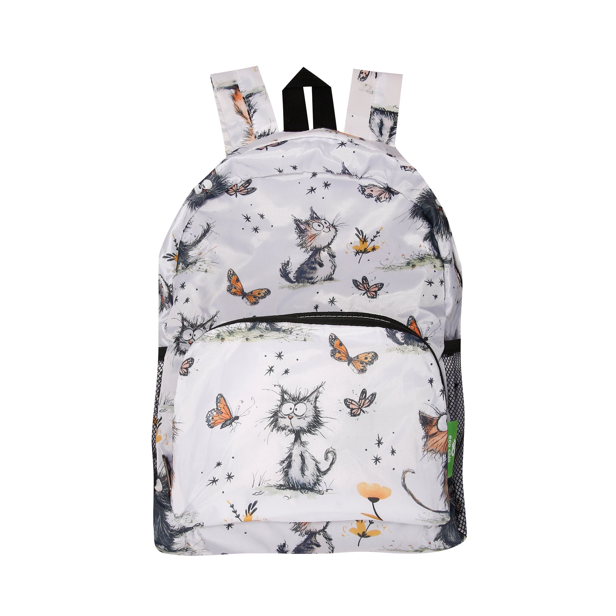 G111WT - Eco Chic Lightweight Foldable Mini Backpack Whimsy Cats White (Pack of 2)
