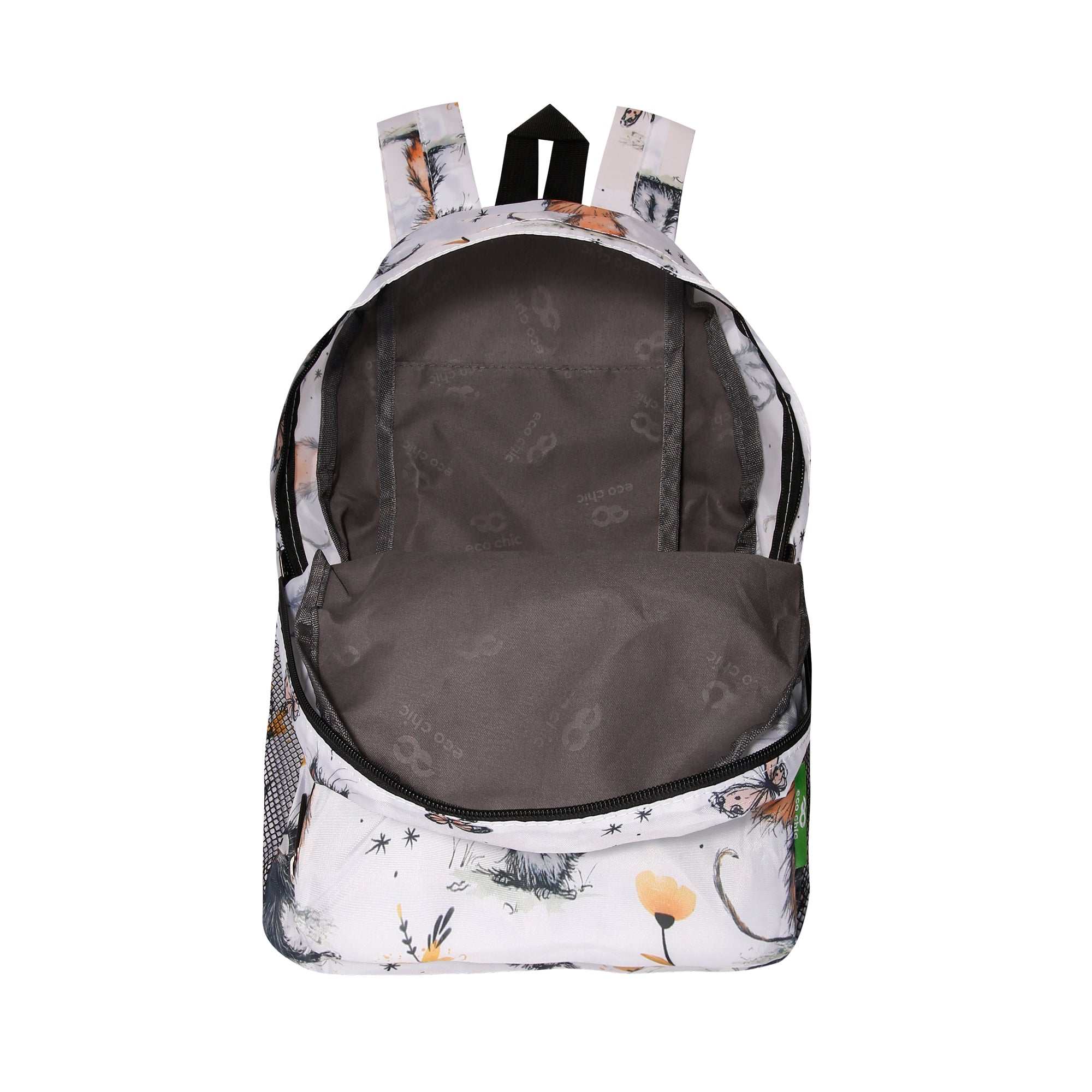 G111WT - Eco Chic Lightweight Foldable Mini Backpack Whimsy Cats White (Pack of 2)