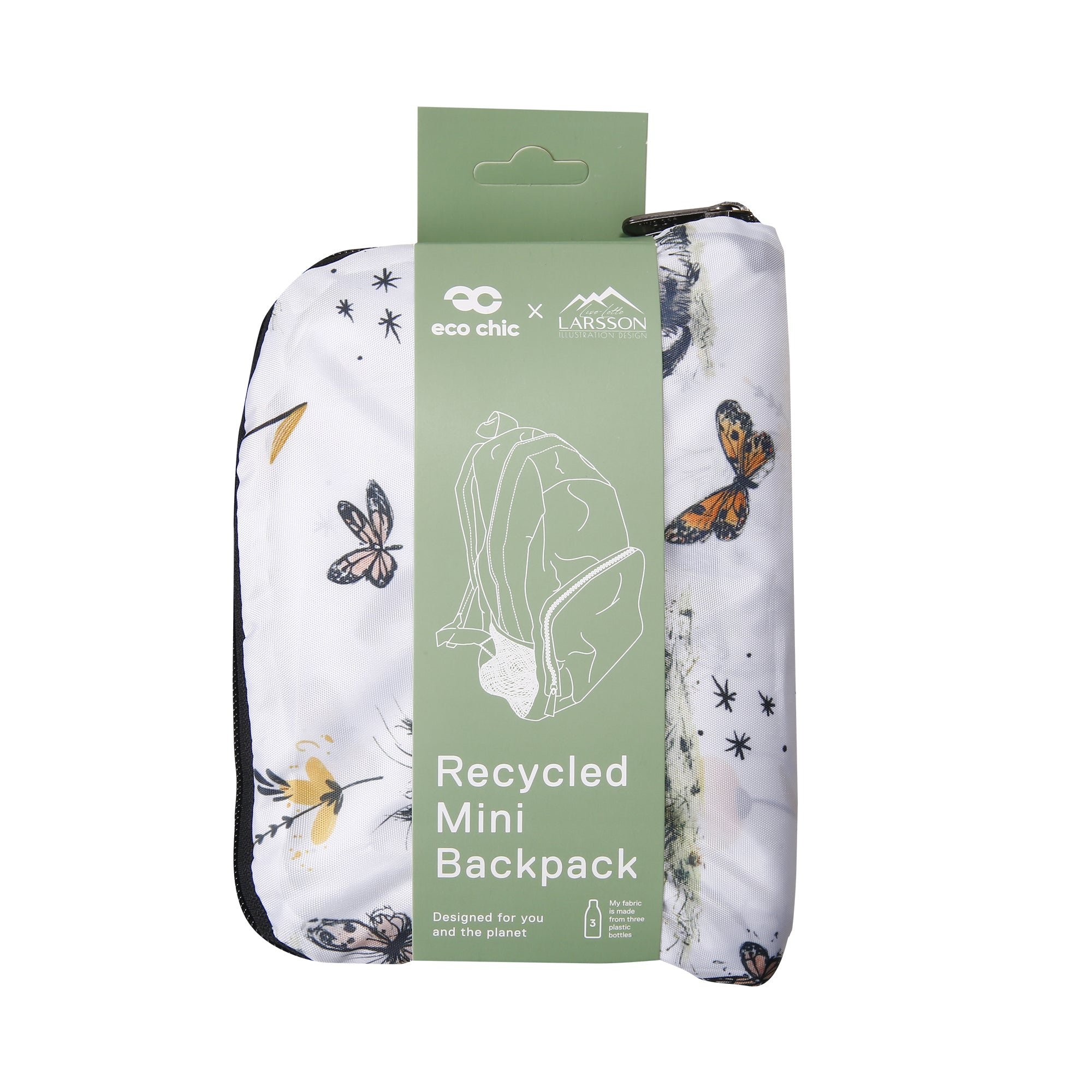 G111WT - Eco Chic Lightweight Foldable Mini Backpack Whimsy Cats White (Pack of 2)