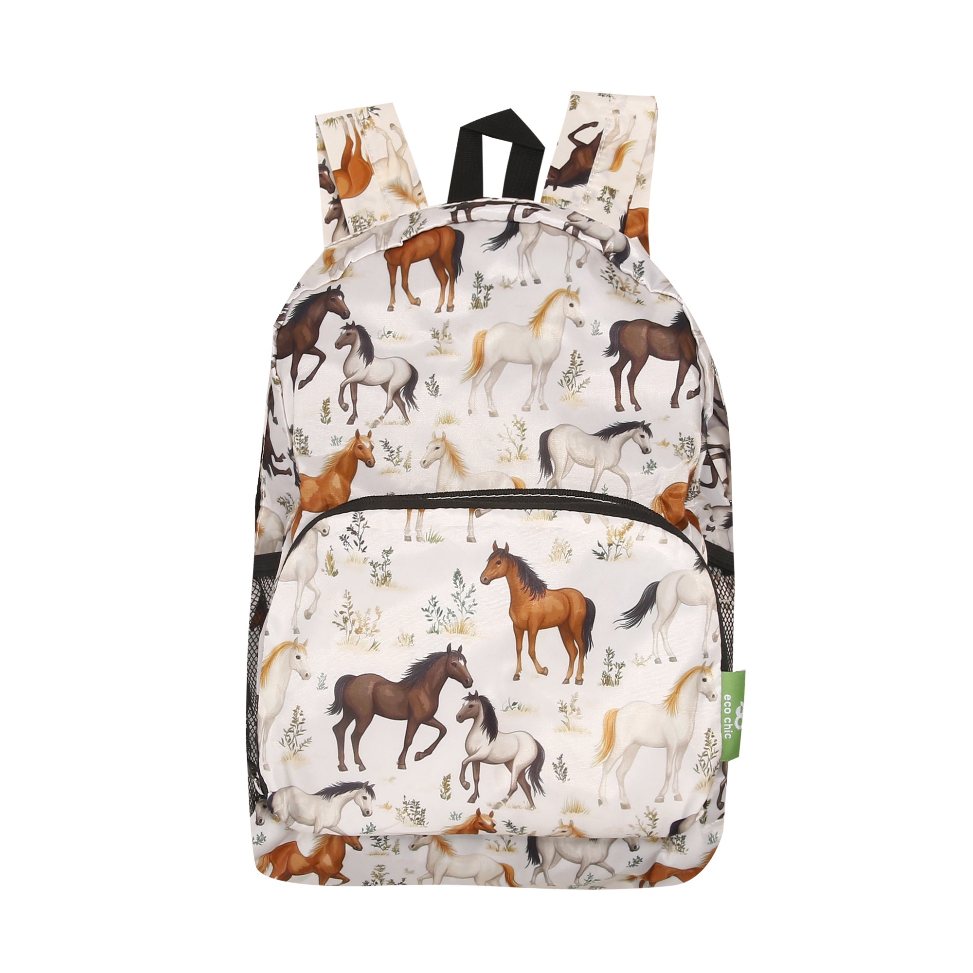 G112BG - Eco Chic Lightweight Foldable Mini Backpack Wild Horses Beige (Pack of 2)
