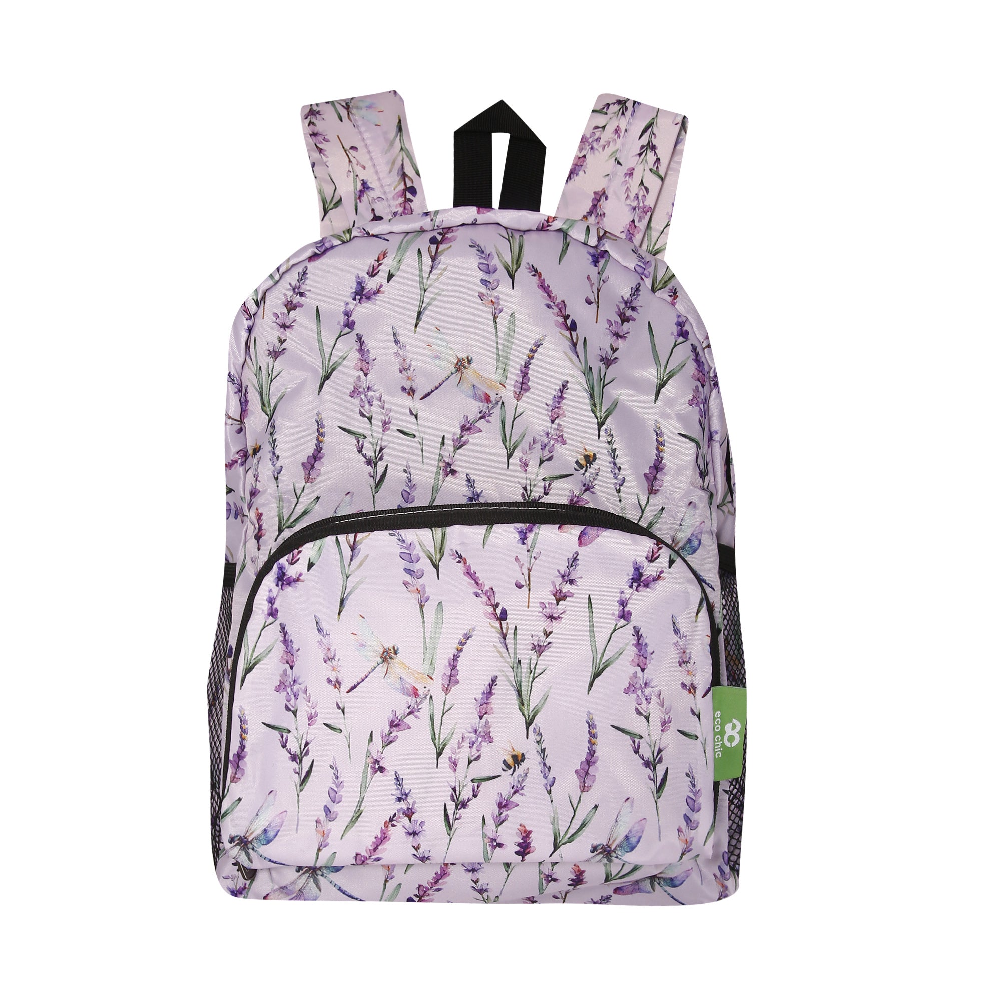 G113LC - Eco Chic Lightweight Foldable Mini Backpack Lavender with Dragonfly Lilac (Pack of 2)