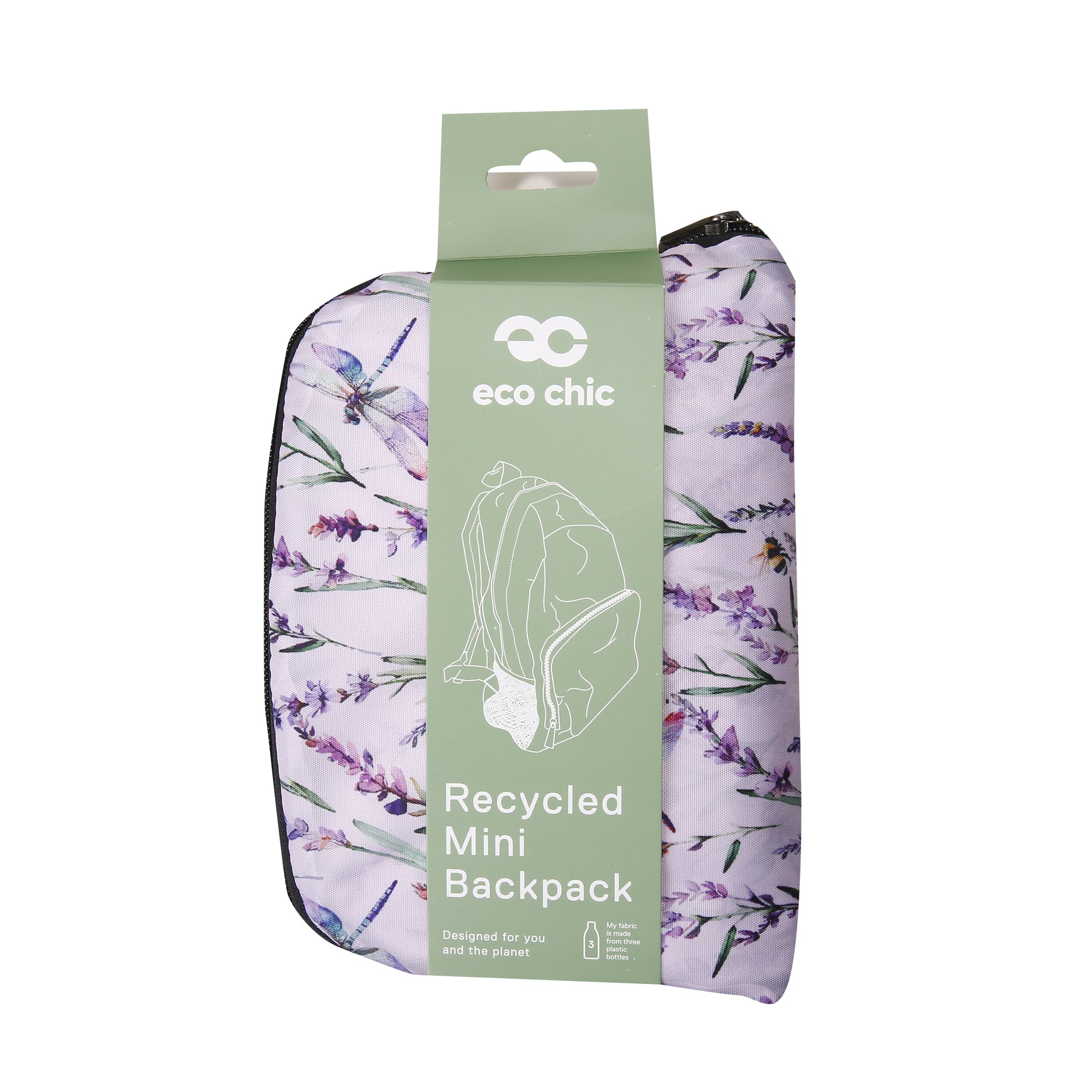 G113LC - Eco Chic Lightweight Foldable Mini Backpack Lavender with Dragonfly Lilac (Pack of 2)