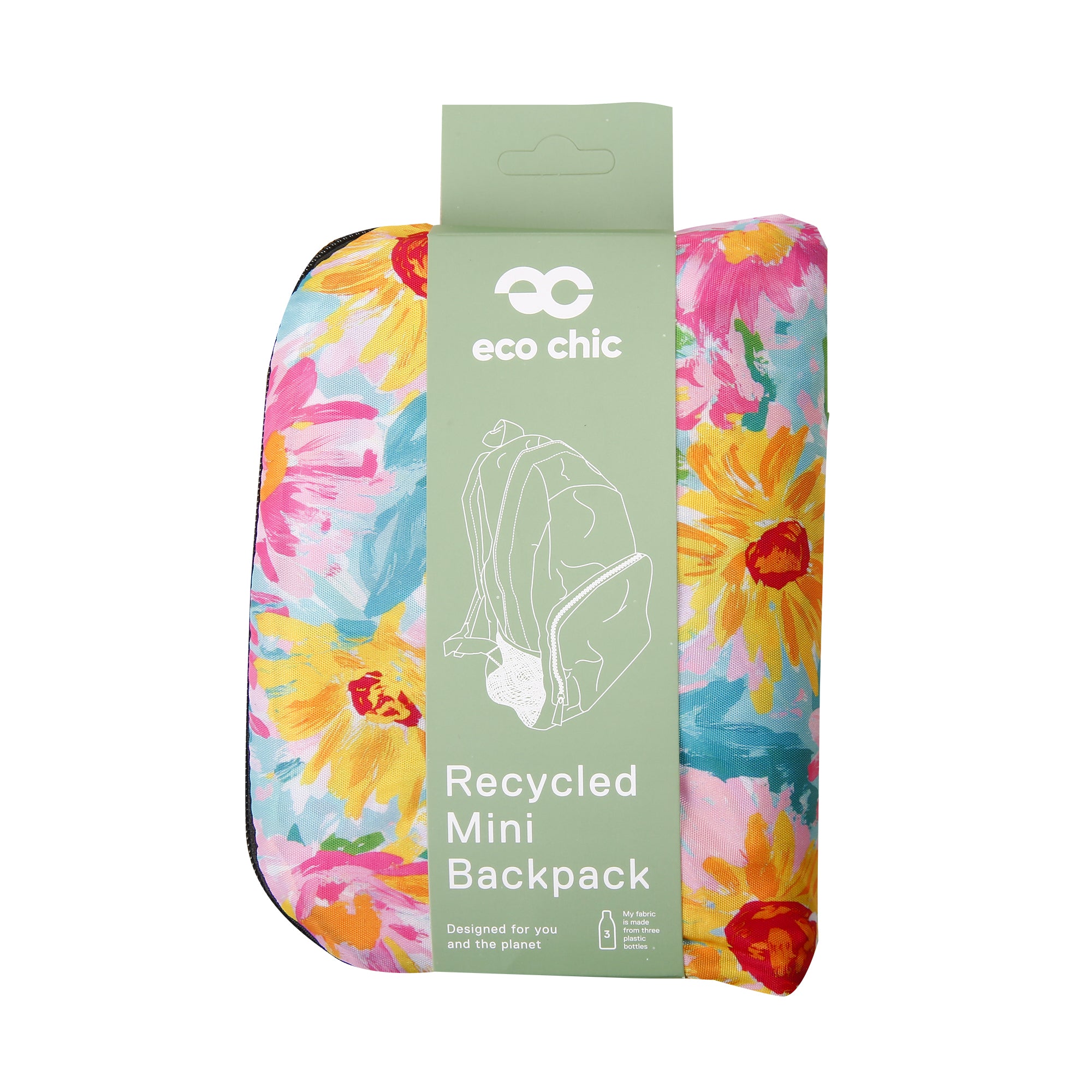 G114BU - Eco Chic Lightweight Foldable Mini Backpack Sunflower Blue (Pack of 2)