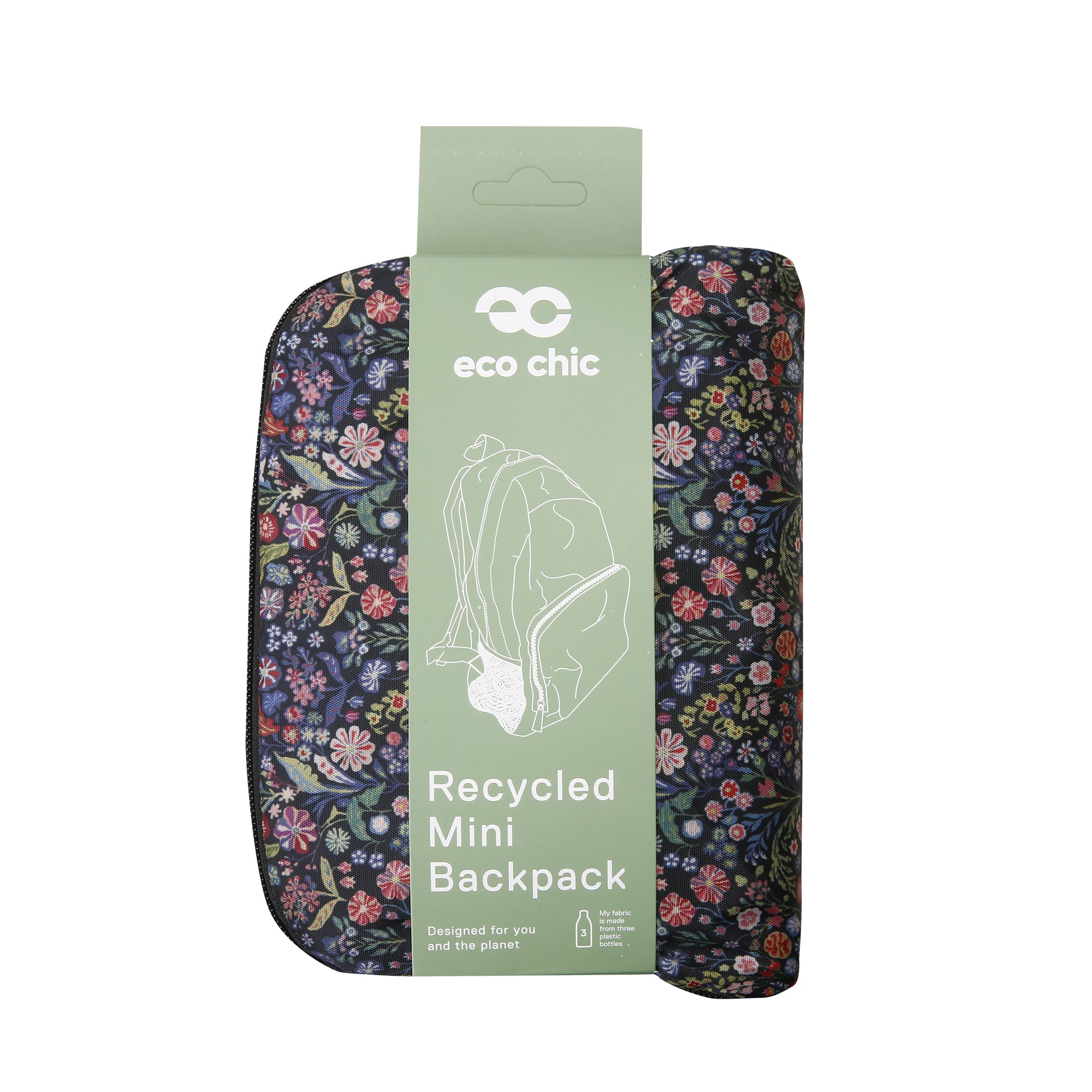 G115BK - Eco Chic Lightweight Foldable Mini Backpack Ditsy Black (Pack of 2)