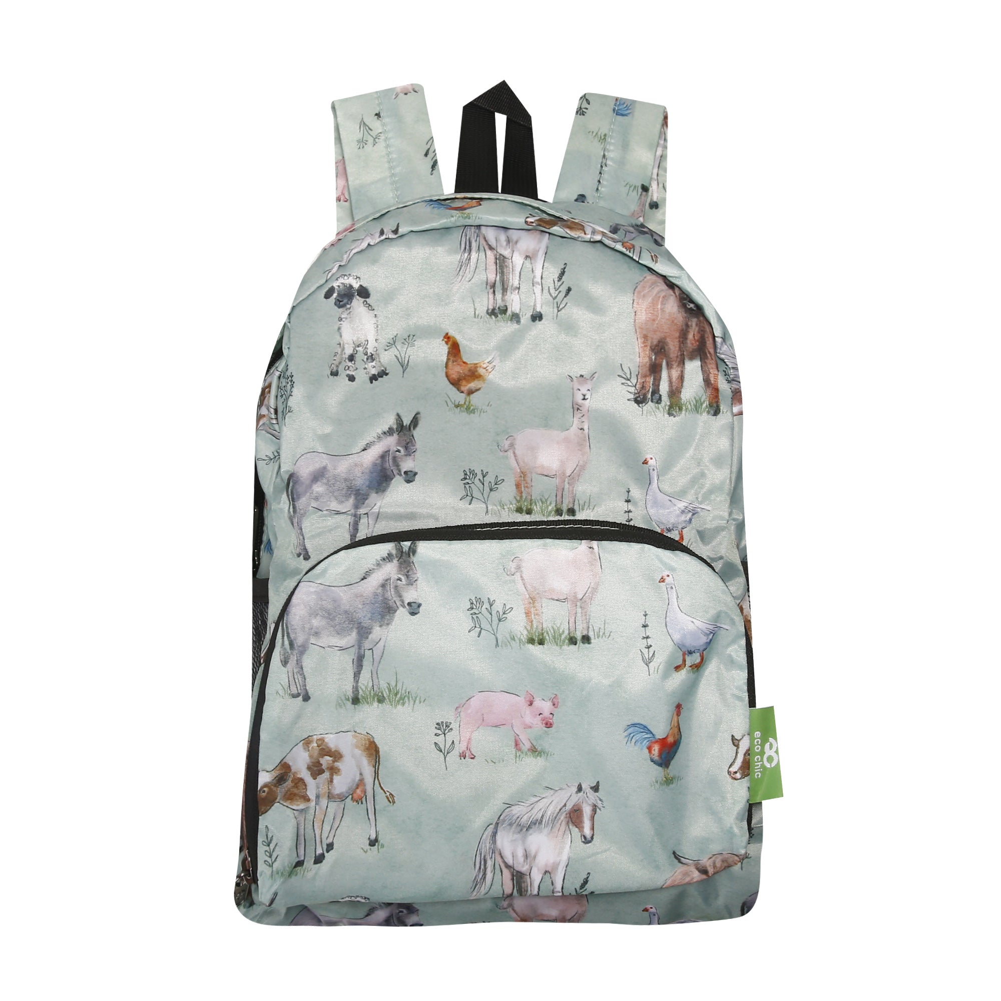 G117SG - Eco Chic Lightweight Foldable Mini Backpack Cottage Animals Sage (Pack of 2)