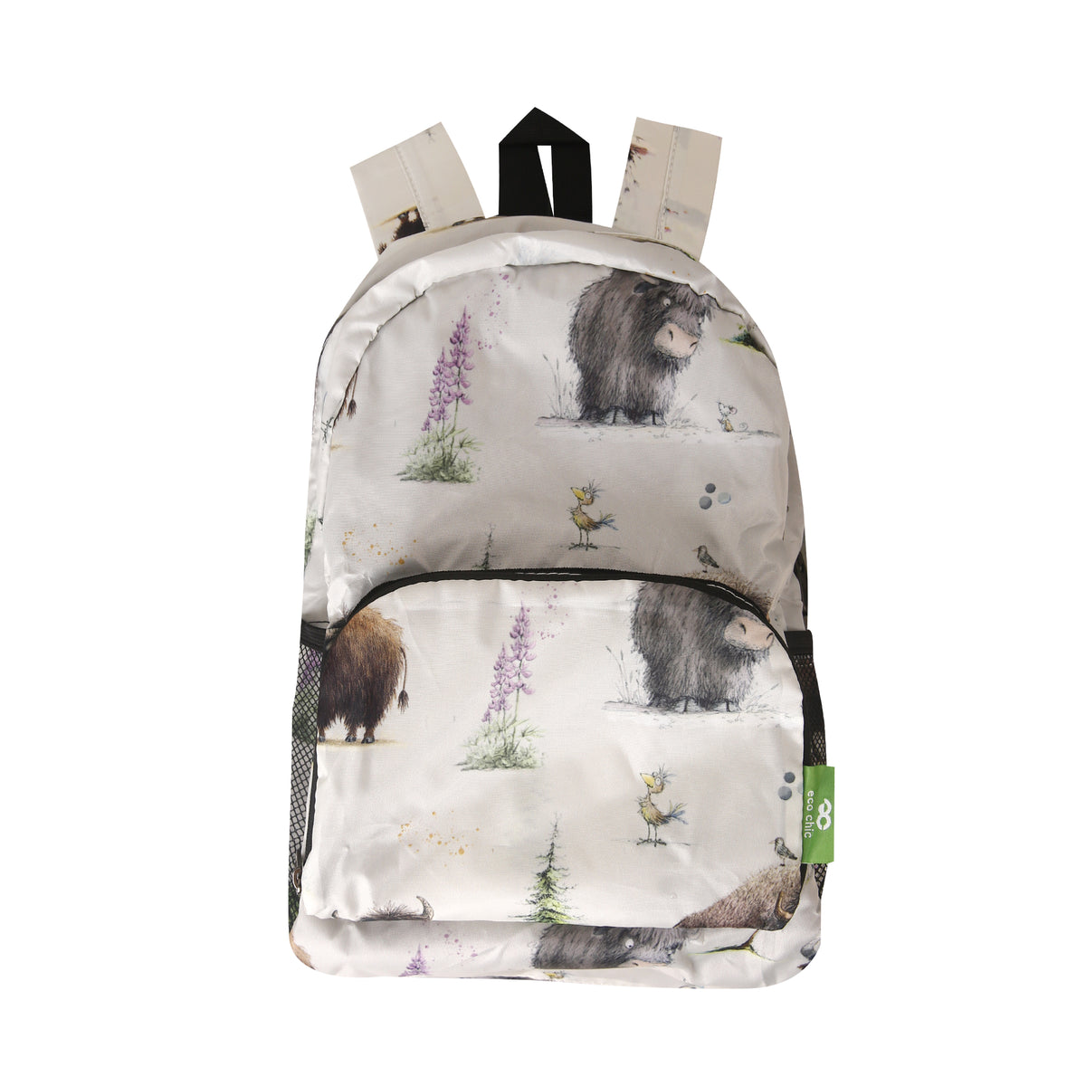 G121BG - Eco Chic Lightweight Foldable Mini Backpack Whimsy Buffalo Beige (Pack of 2)