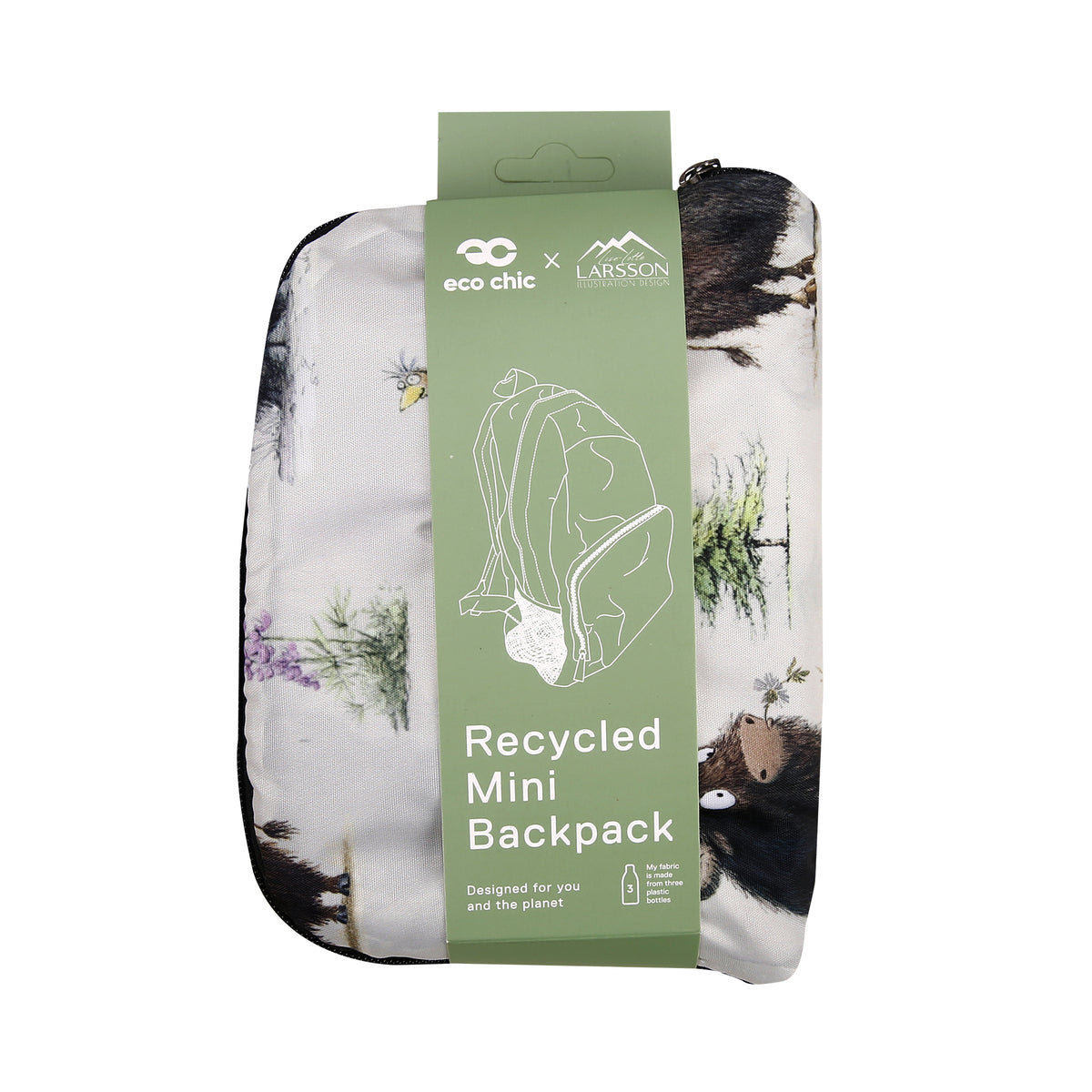 G121BG - Eco Chic Lightweight Foldable Mini Backpack Whimsy Buffalo Beige (Pack of 2)